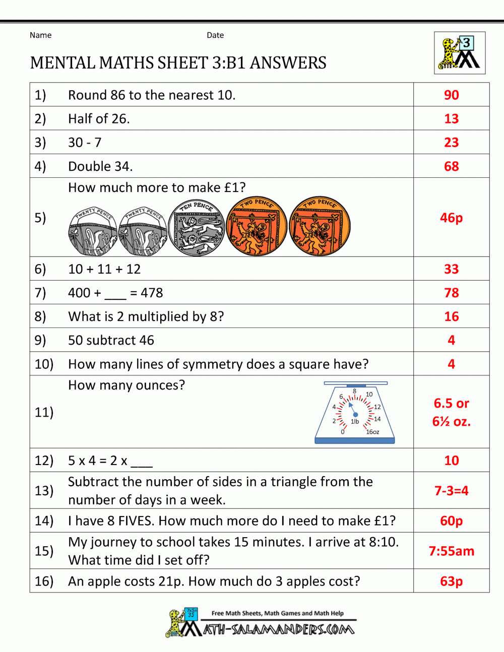 Mental Maths Year 3 Worksheets