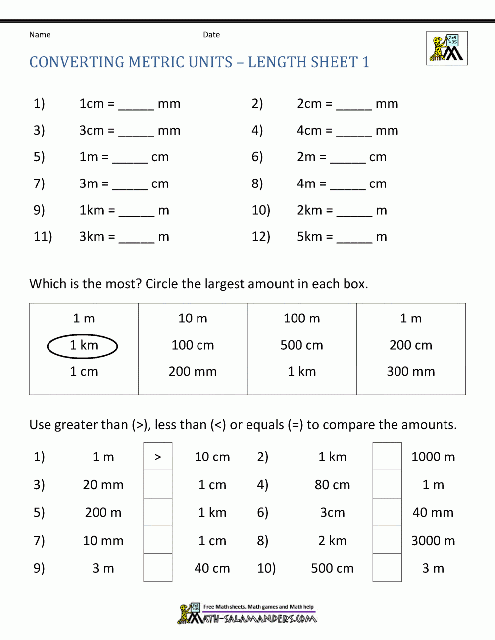 Metric Conversion Worksheet