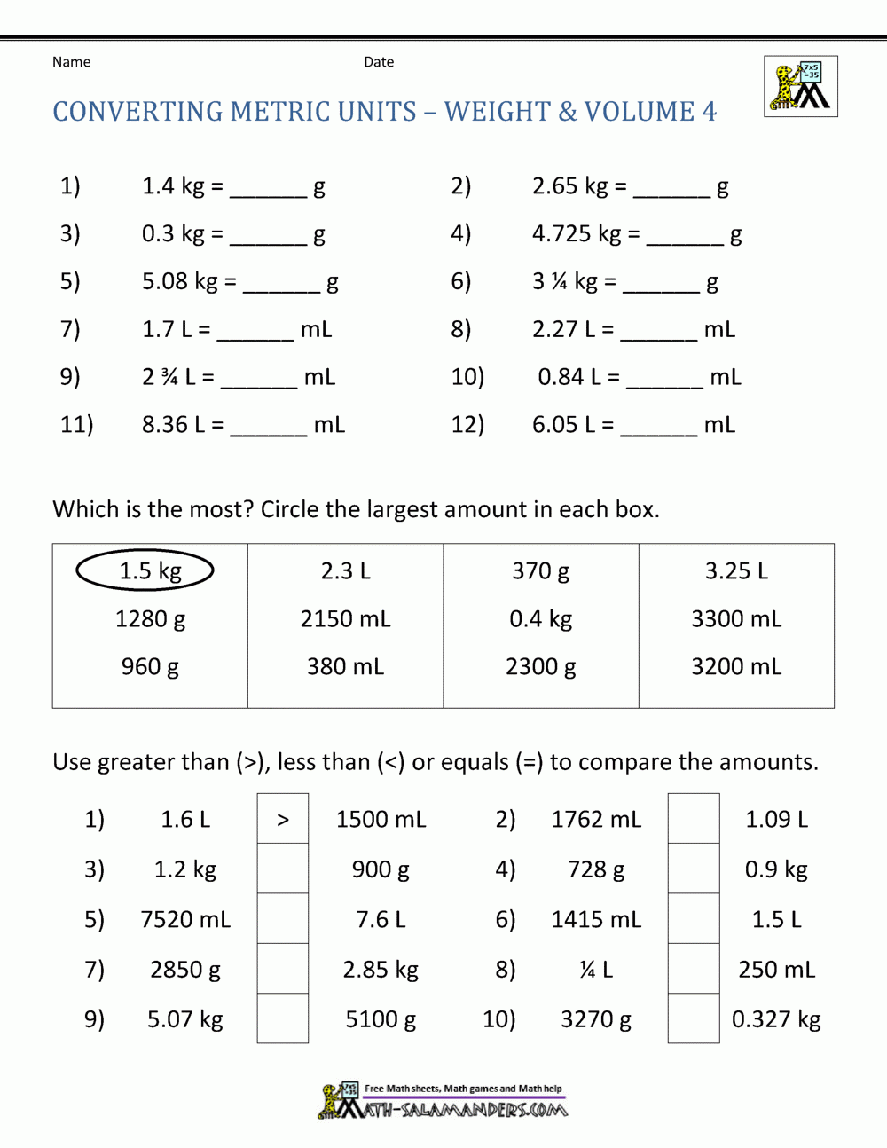 Metric Conversion Worksheet