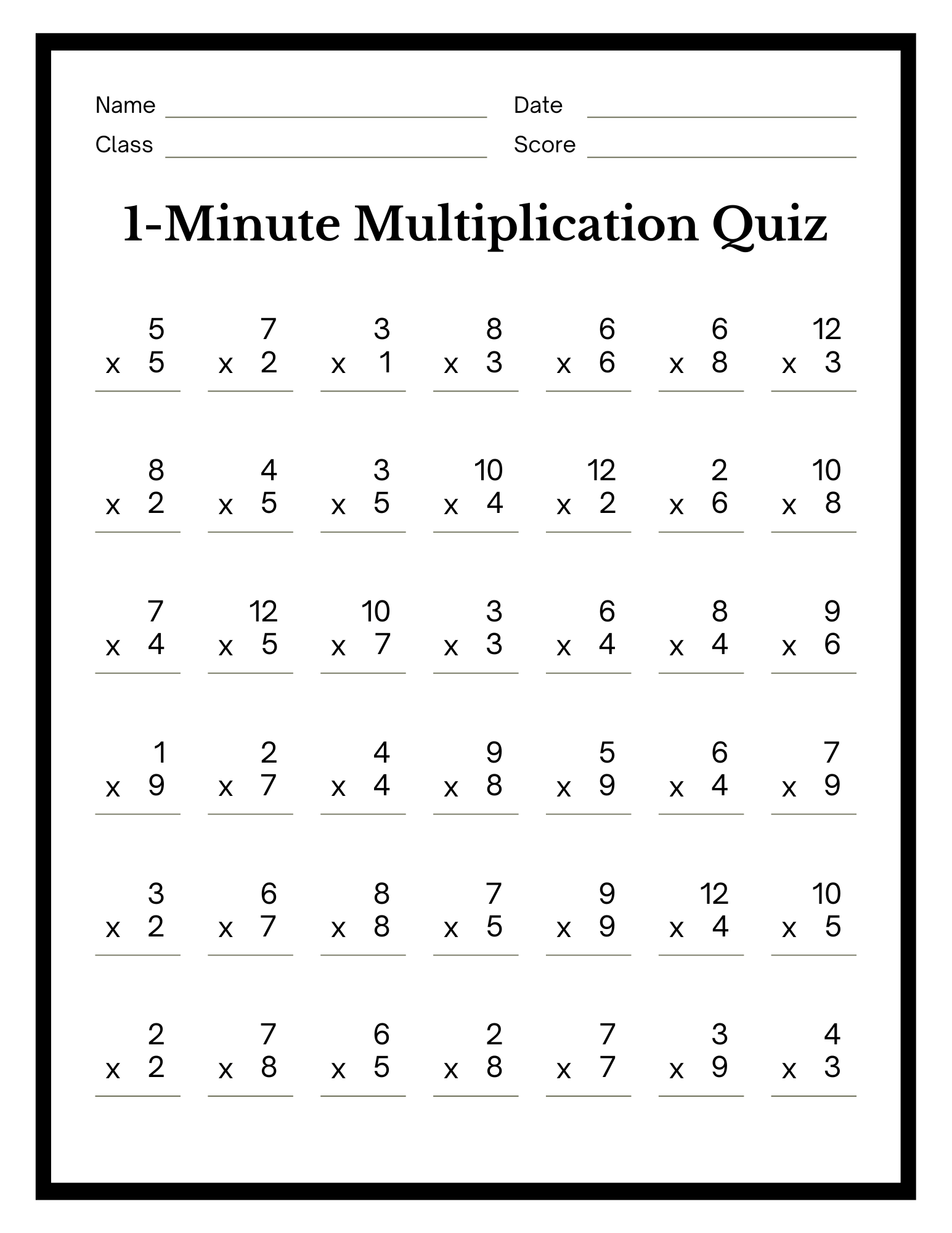 Free Printable Timed Math Worksheets