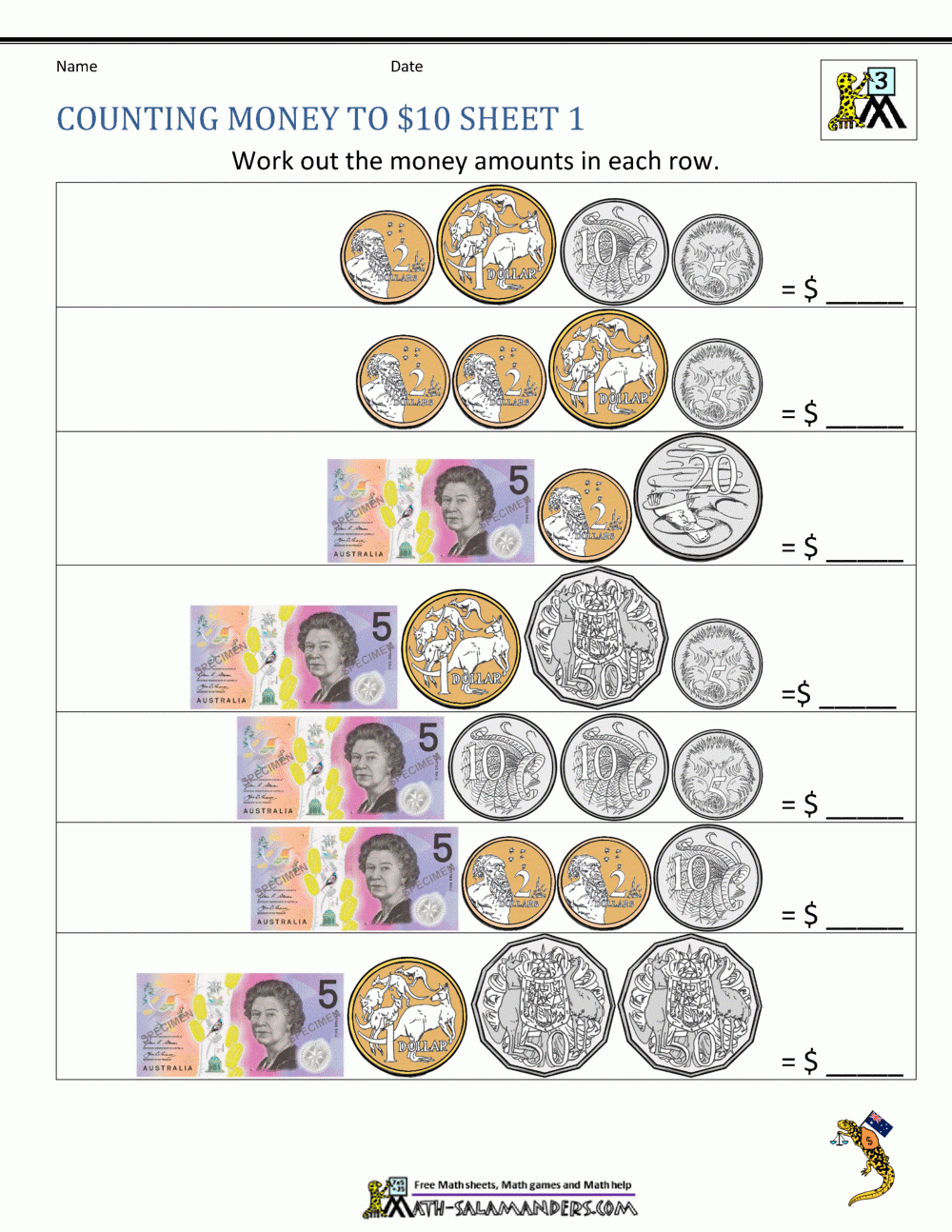 Money Worksheets Australian
