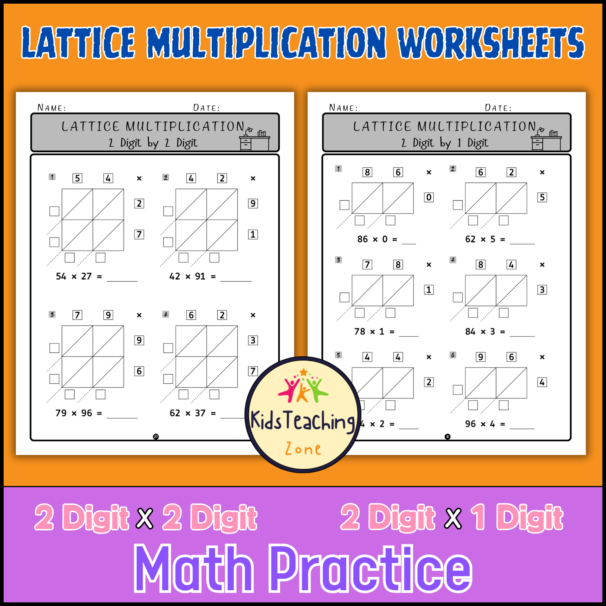 Multi Digit Multiplication Worksheets Lattice Grid Multiplication Method Teaching Resources