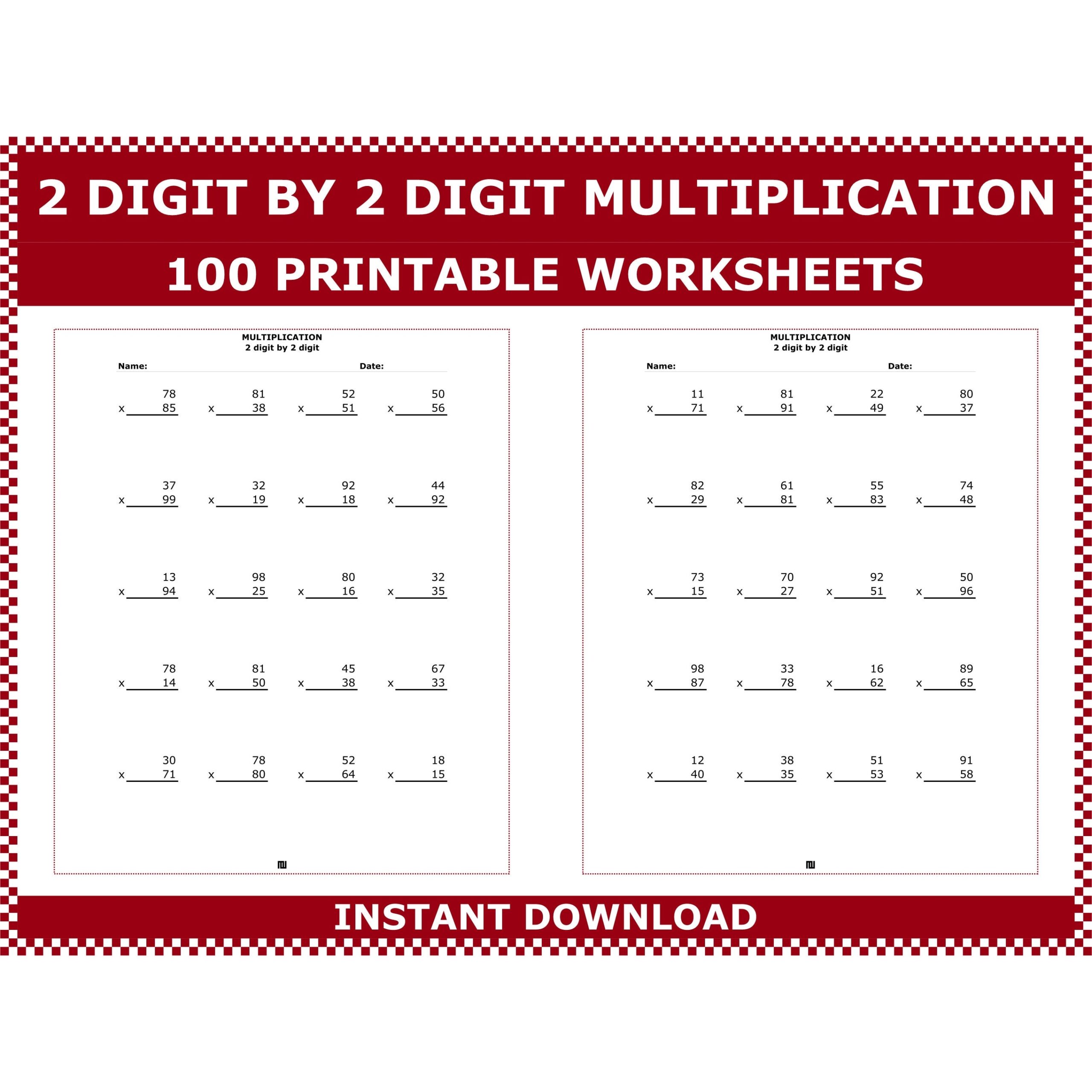 Multiplication 2 Digit By 2 Digit Numbers Double Digit 