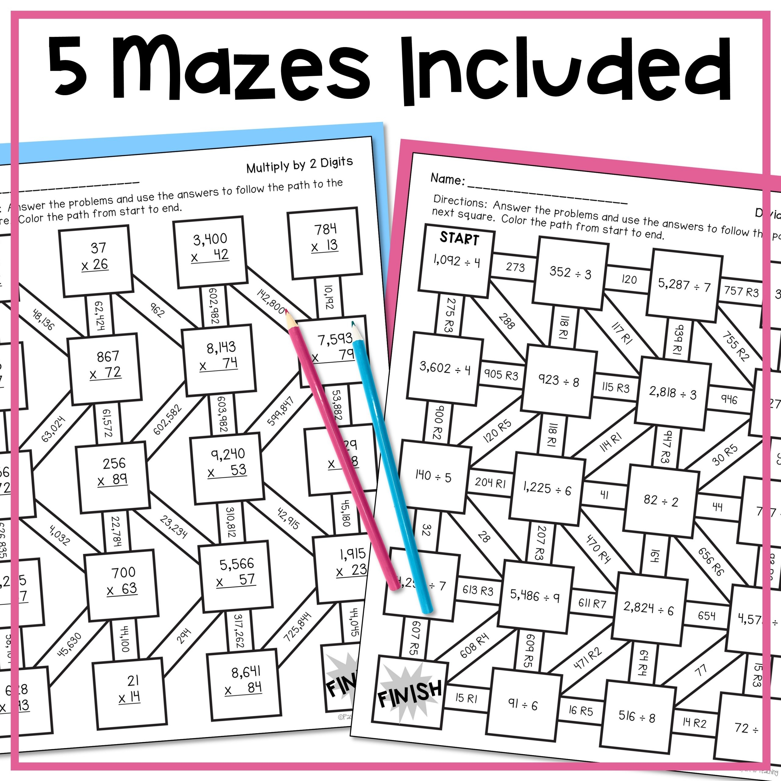 Multiplication Maze Worksheets