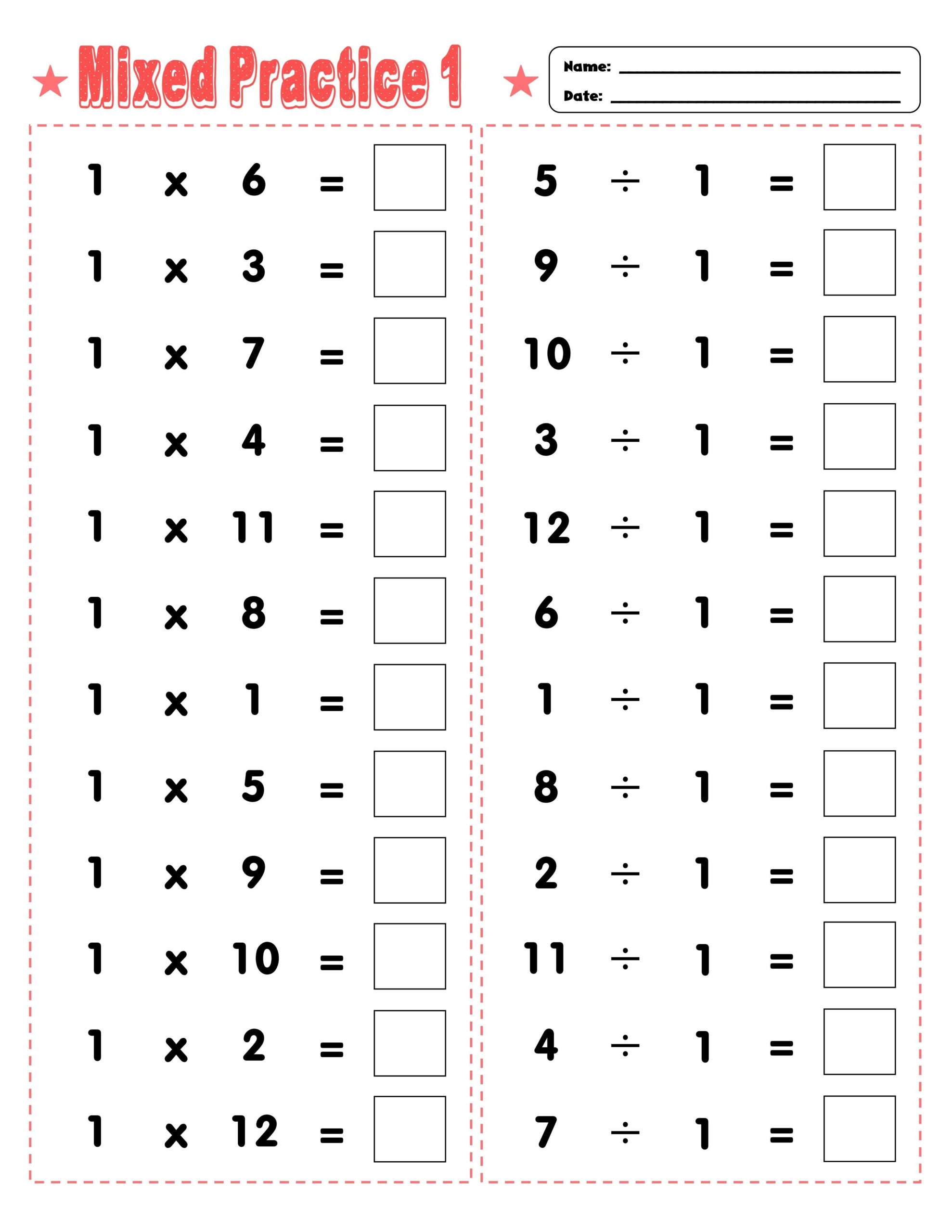 Free Printable Multiplication And Division Worksheets