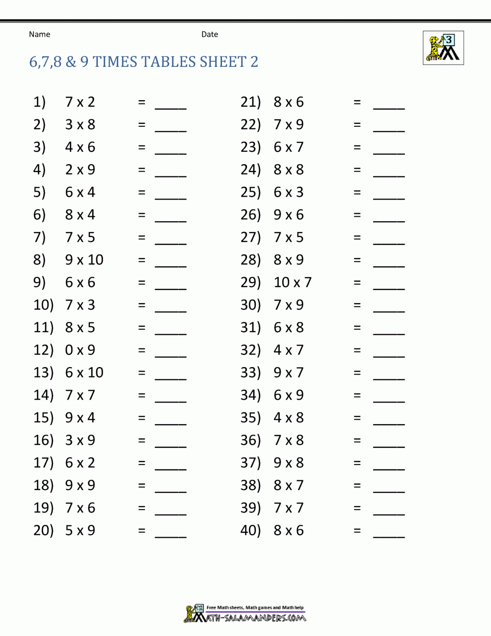 Free Printable Mixed Multiplication Worksheets