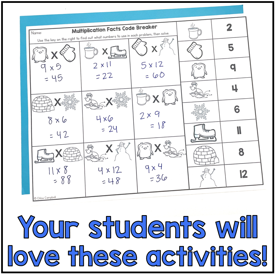 Multiplication Facts Practice Winter Math Worksheets Winter Fact 