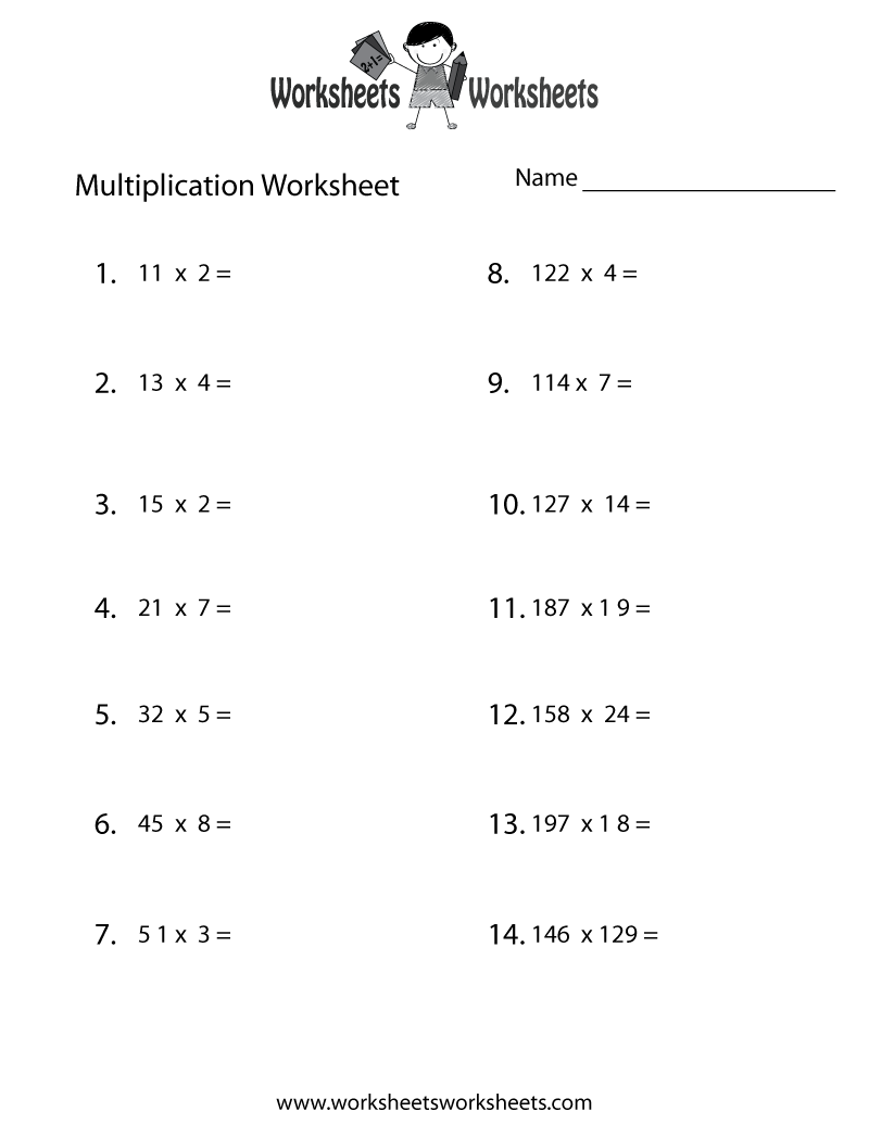 Free Printable Multiplication Worksheets For Kindergarten