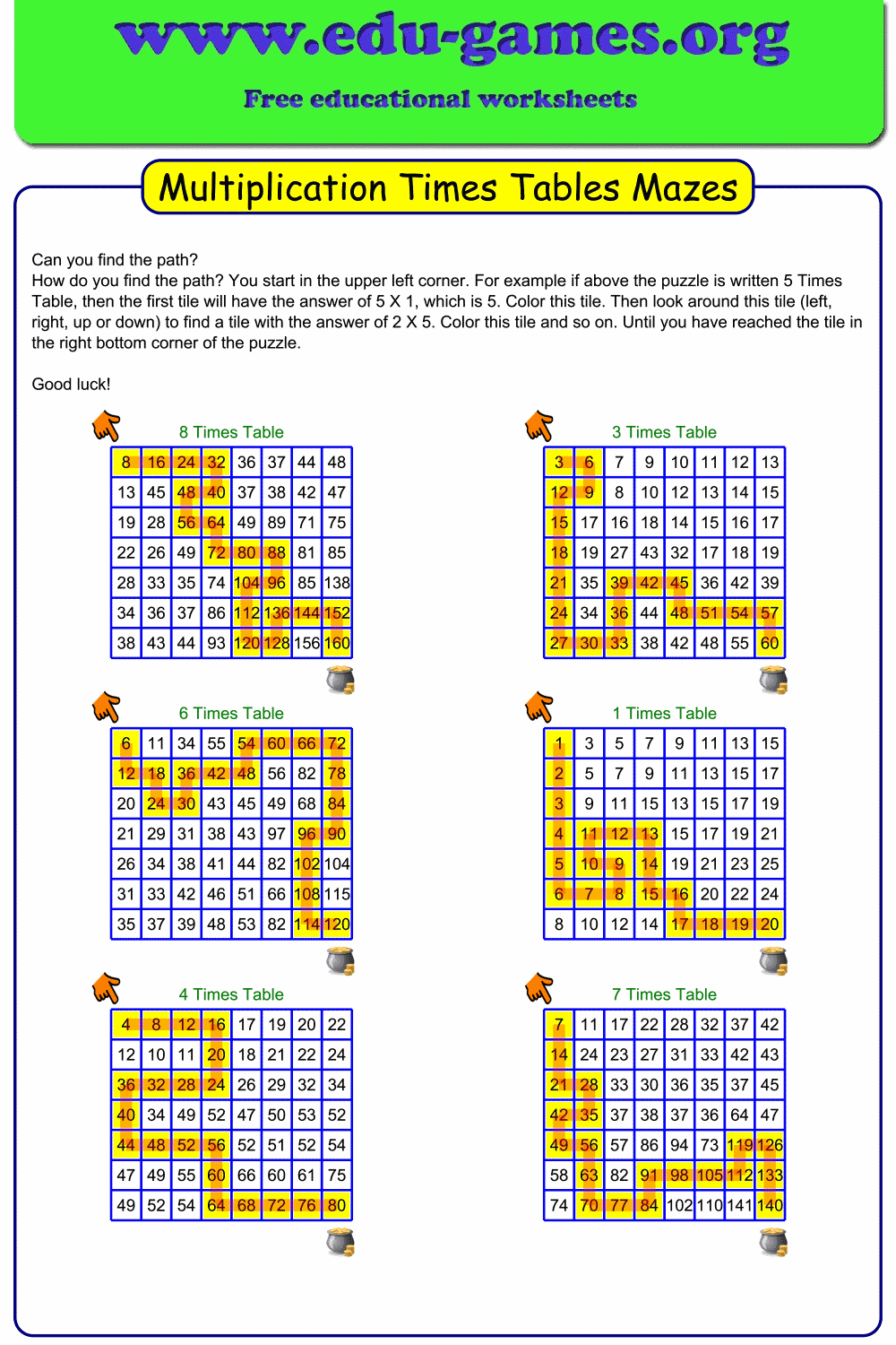 Worksheet Multiplication Maze