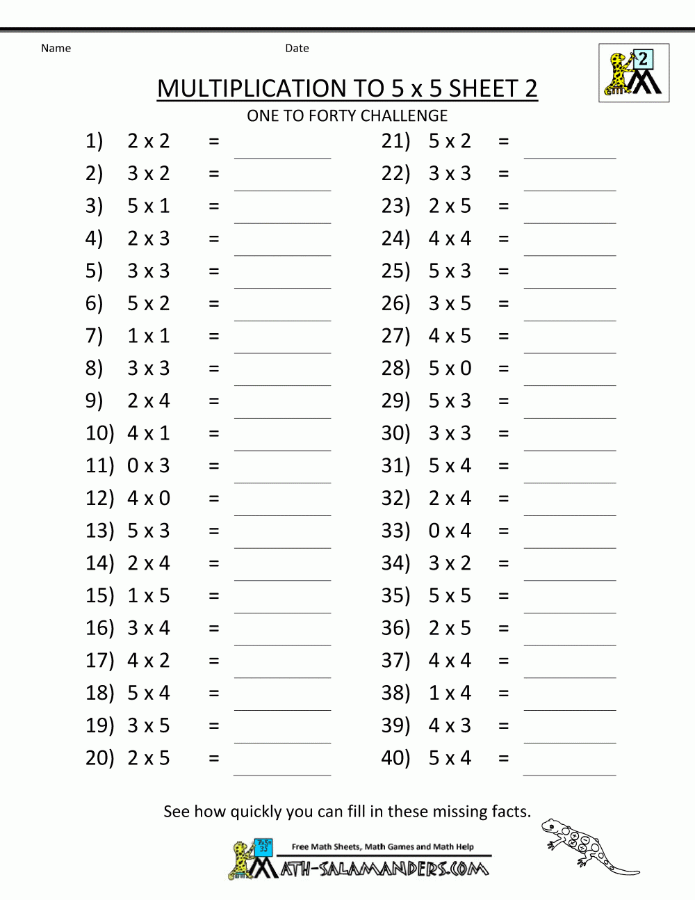 Basic Multiplication Free Printable Worksheets