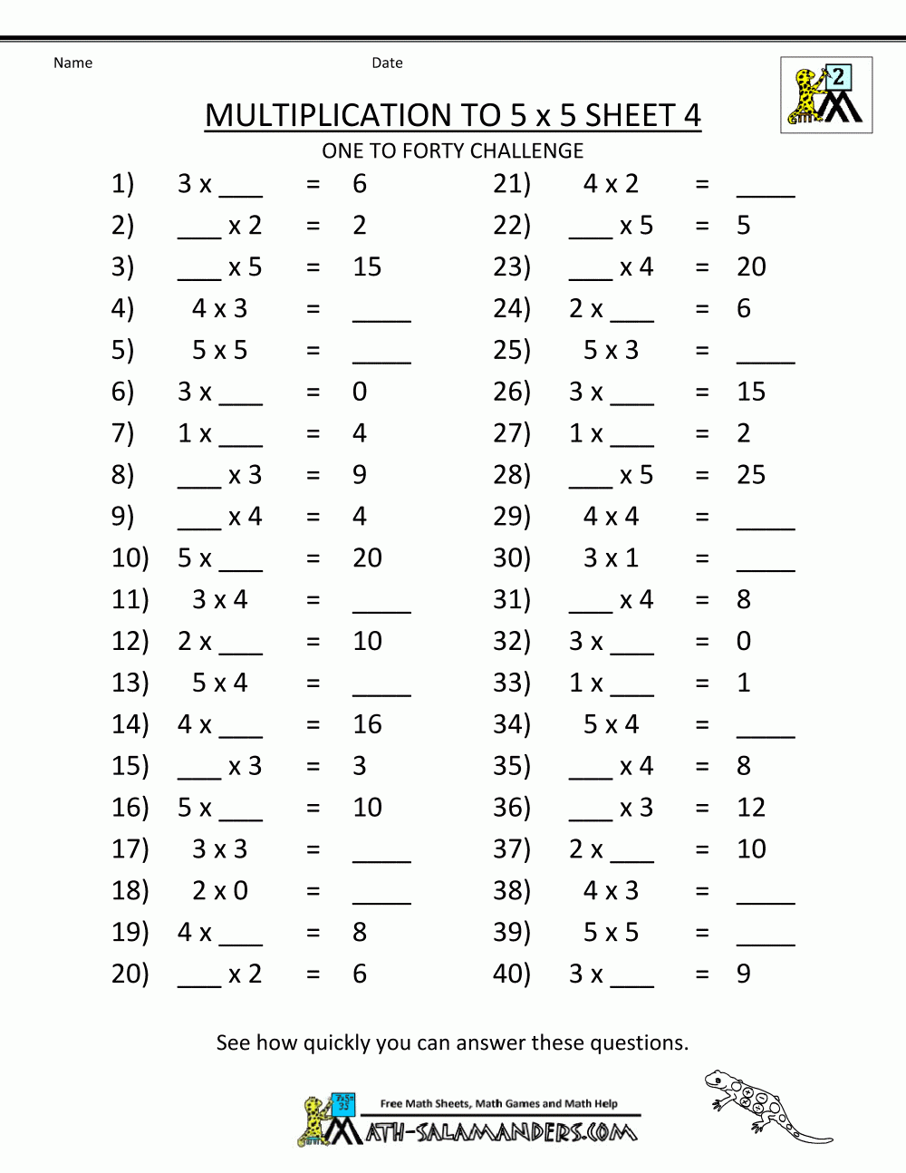 Multiplication To 5x5 Worksheets For 2nd Grade Multiplication Worksheets Math Multiplication Worksheets 3rd Grade Math Worksheets