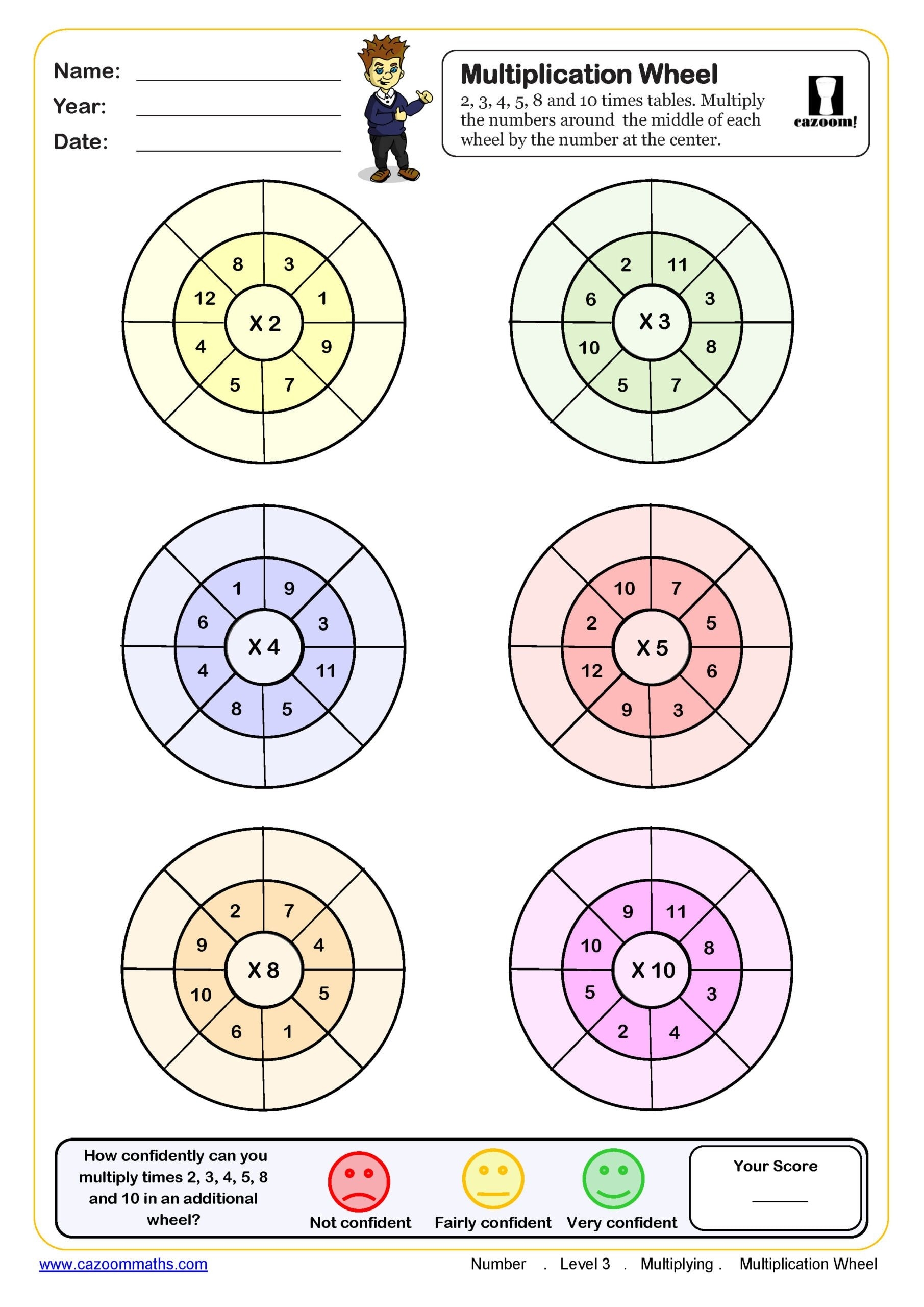 Multiplication Wheels Worksheet 2 3 4 5 8 u002610 Times Tables PDF Printable Number Worksheets