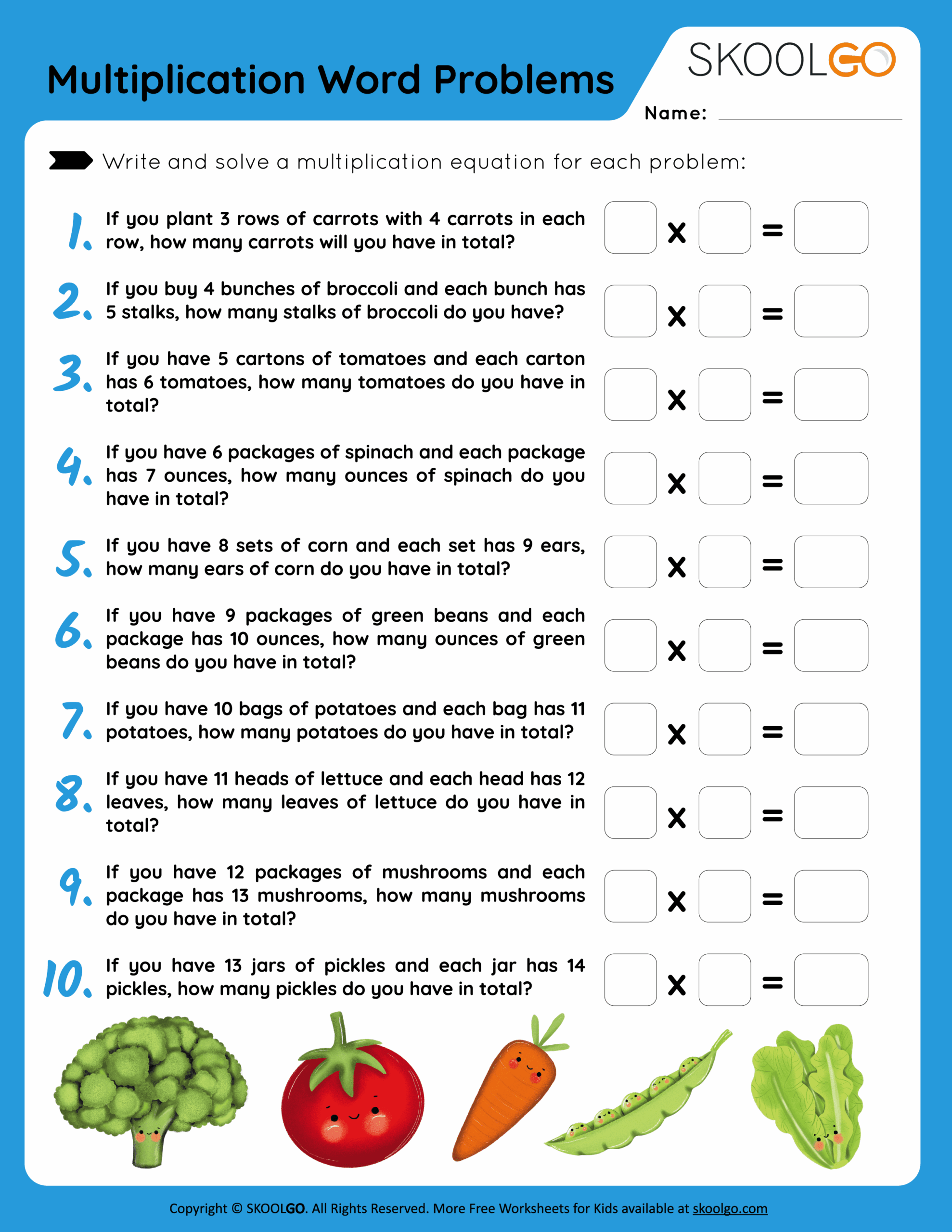 Multiplication Word Problems SKOOLGO