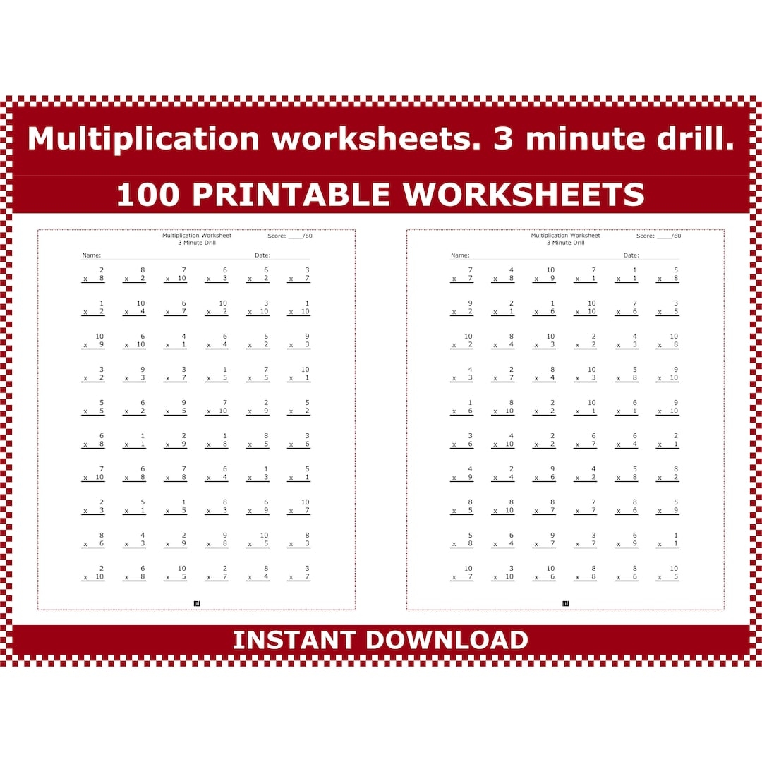 Multiplication Worksheets 3 Minute Multiplication Drills 