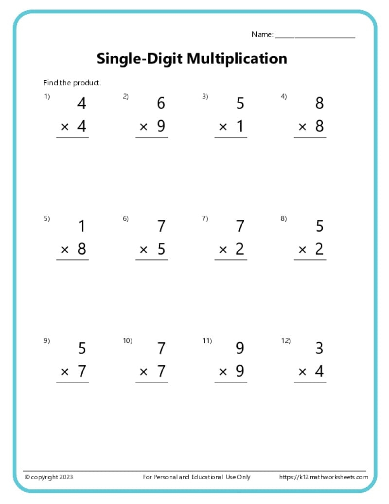 Multiplication Worksheets K12 Math Worksheets