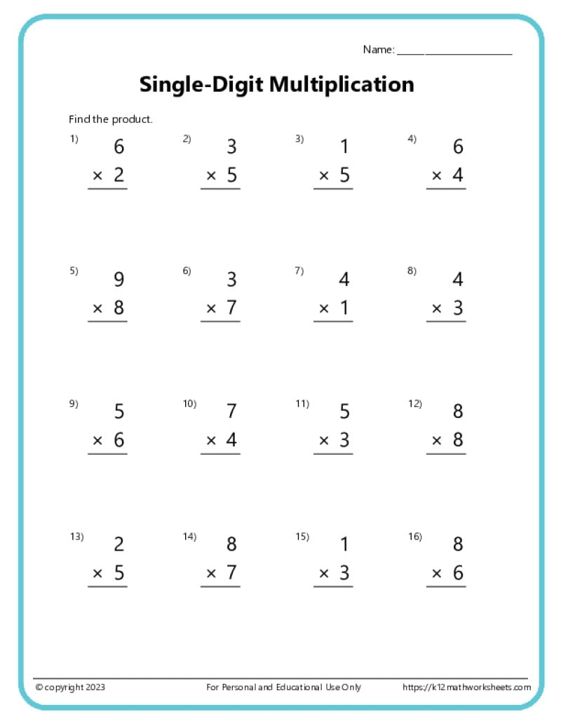 Free Printable Multiplication Worksheets 0 12