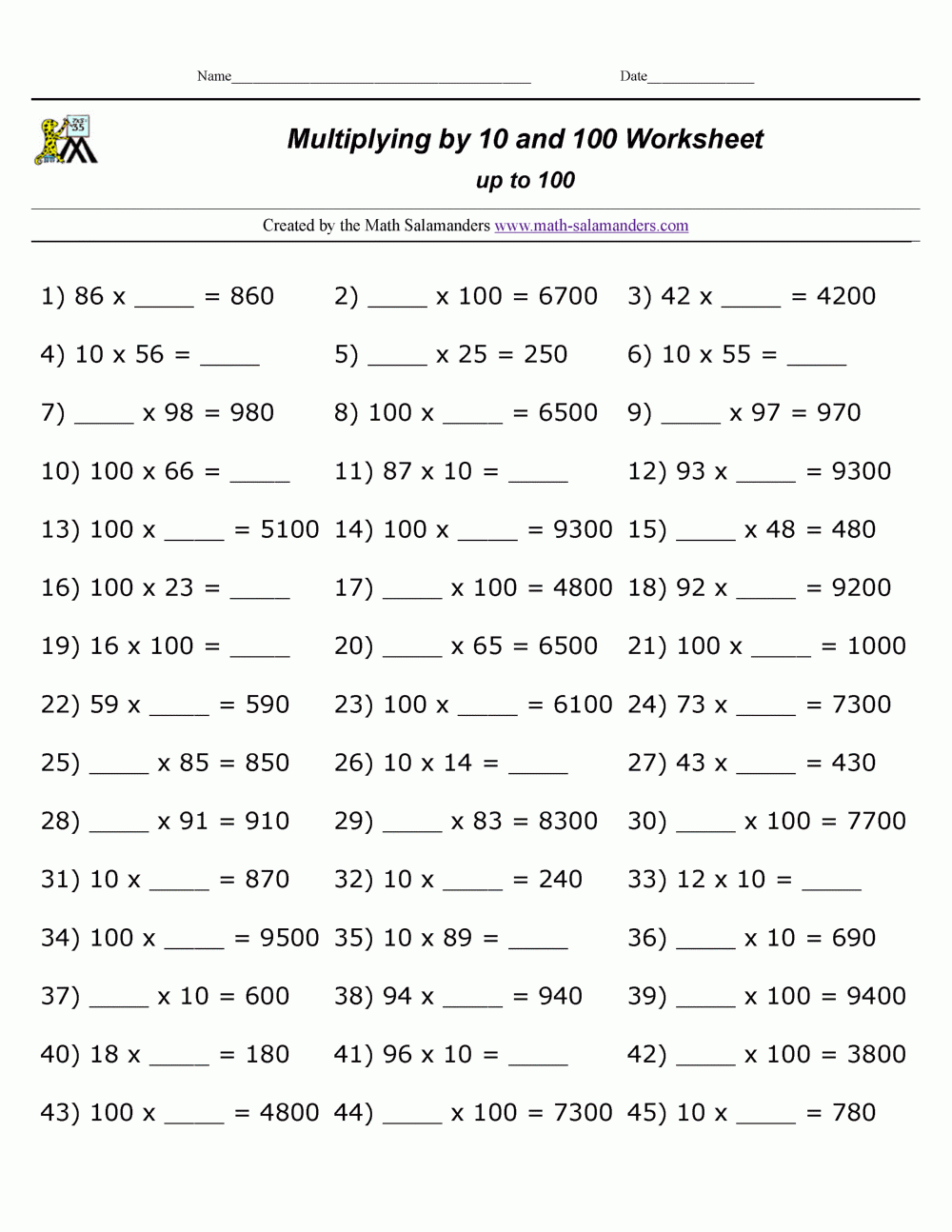 Free Printable Multiplication Worksheets Generator