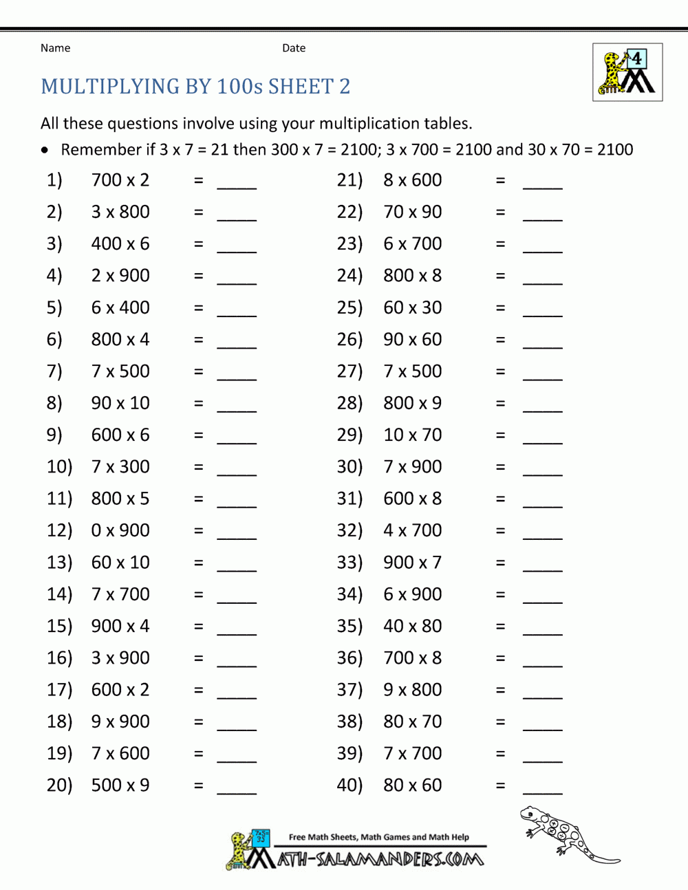 Free Printable Multiplication By 10 Worksheets