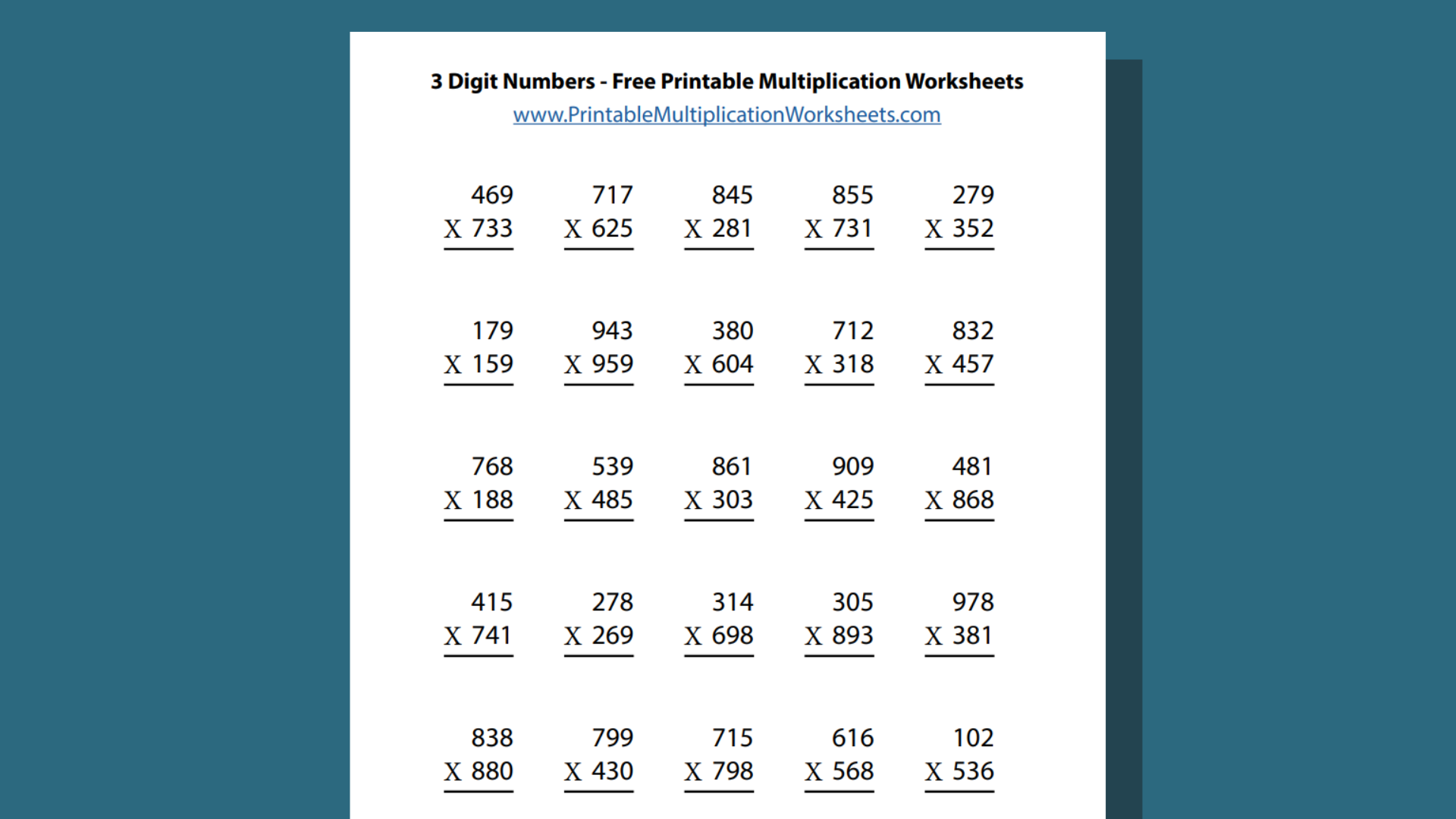 Long Multiplication Free Printable Worksheets