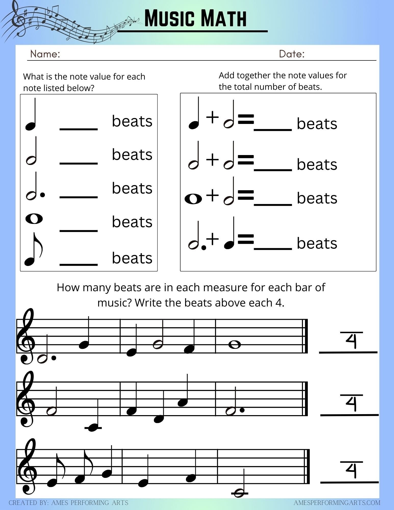Music Math Worksheet Etsy UK Music Math Worksheet Etsy UK