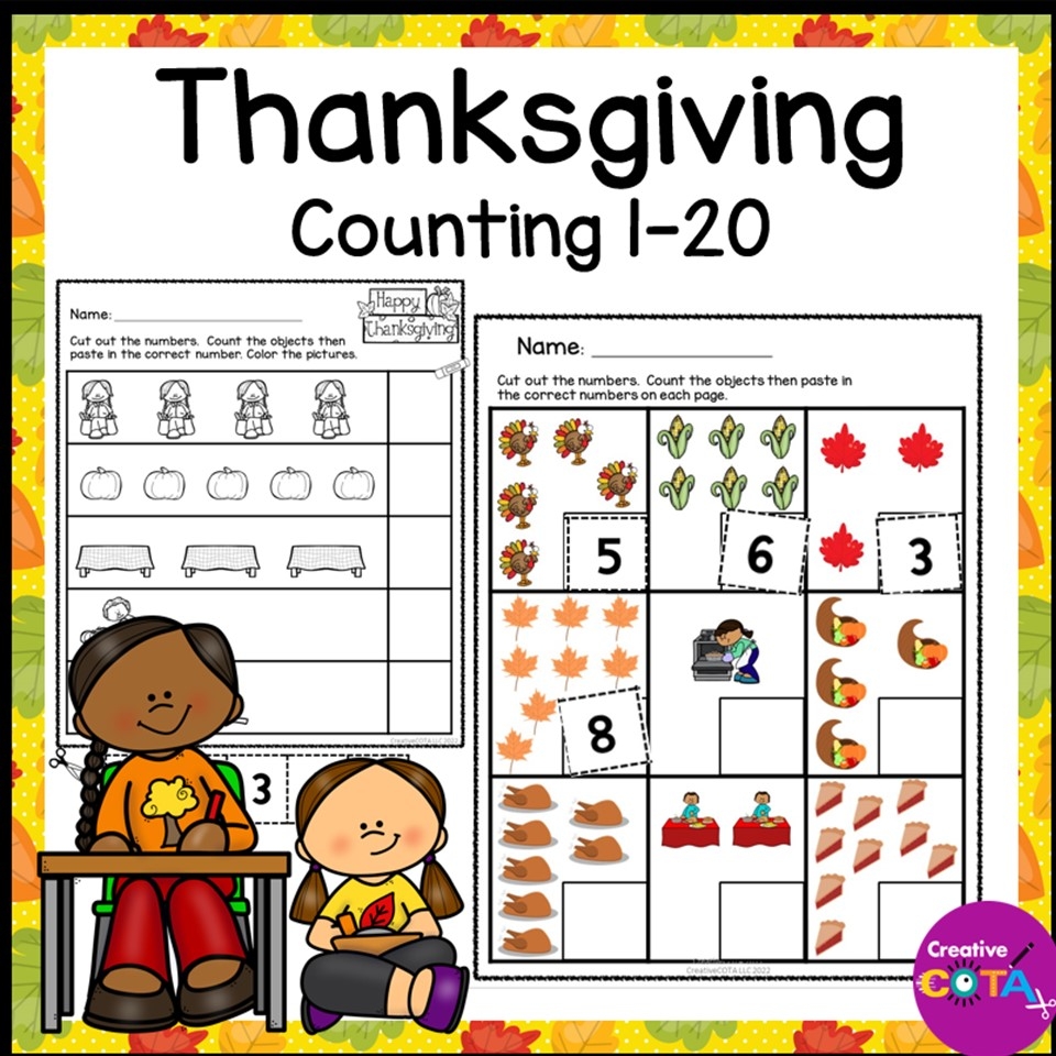 No Prep Thanksgiving Kindergarten Math Worksheets Numbers 1 20 Made By Teachers