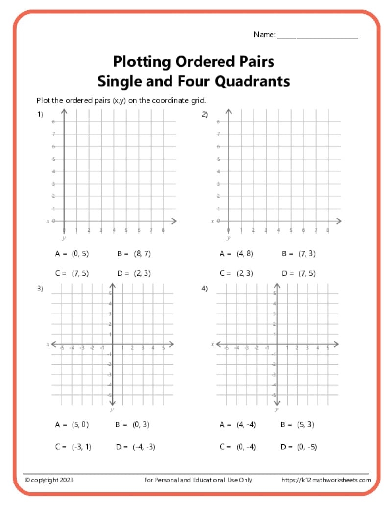 Ordered Pairs On A Coordinate Plane