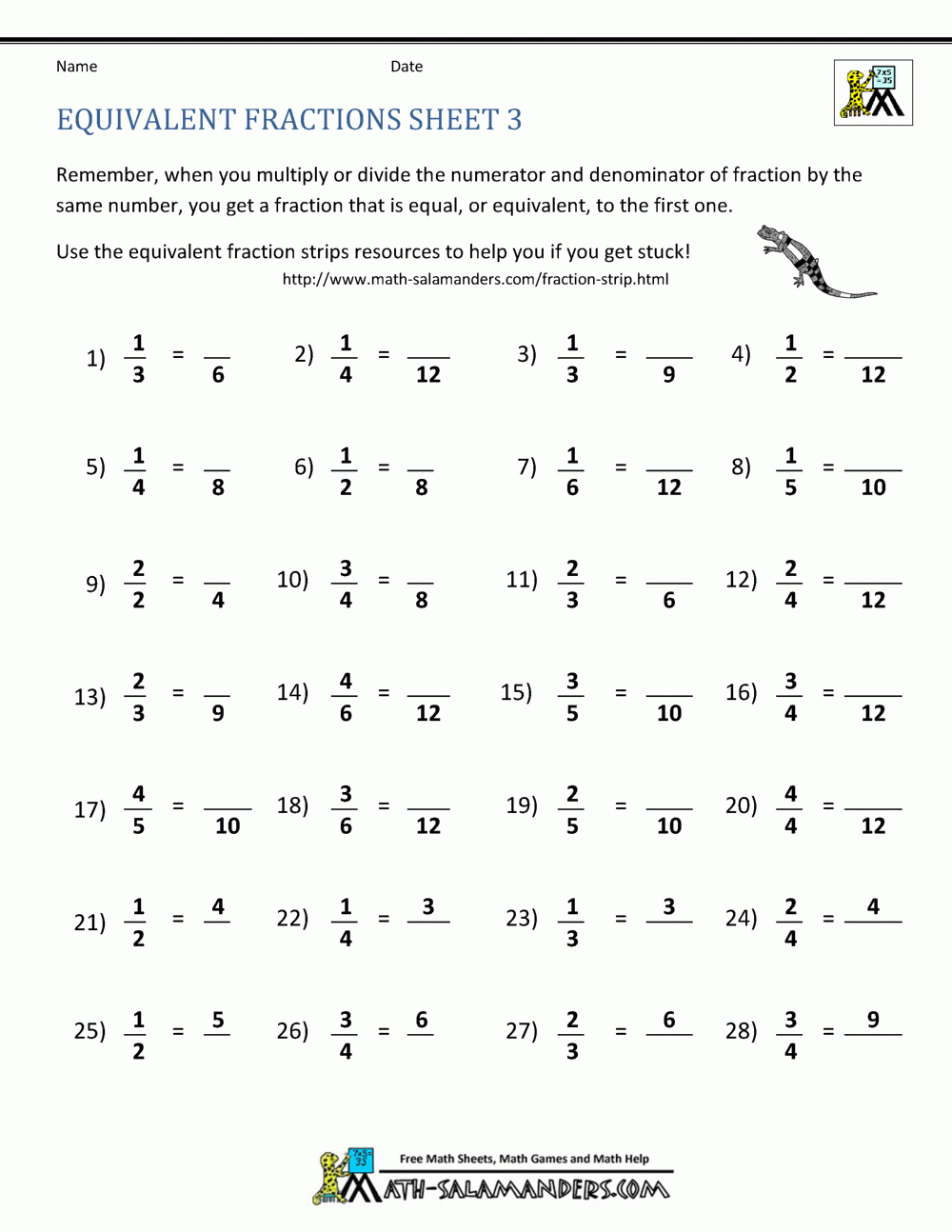 Our Equivalent Fractions Worksheets Page Worksheets Library