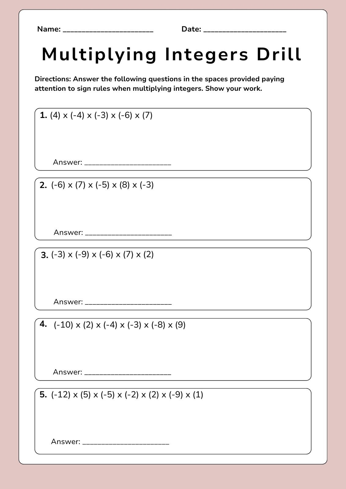 Eighth Grade Free Printable Math Worksheets