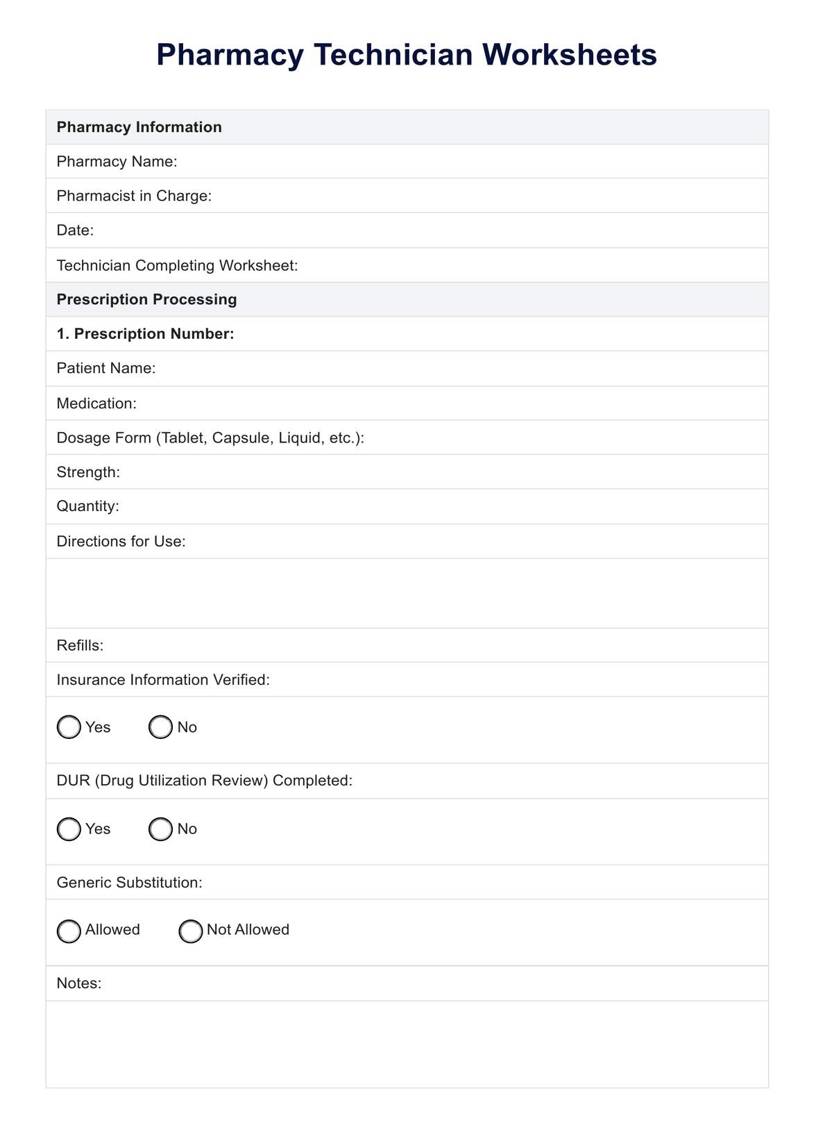 Pharmacy Technician Worksheets U0026 Example Free PDF Download