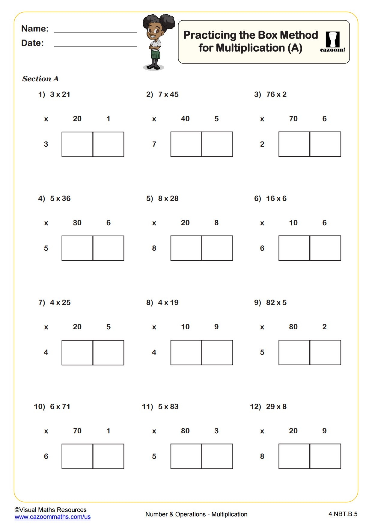 Free Printable Area Model Multiplication Worksheet