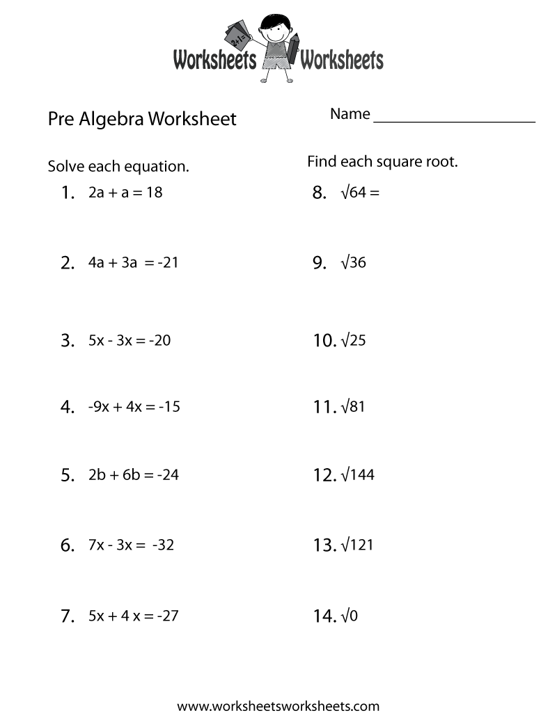 Math Worksheets Pre Algebra Free Printable