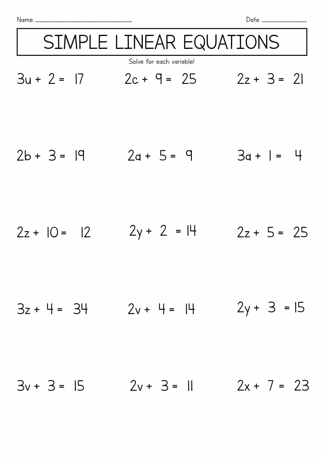 Free Printable Math Worksheets Pre Algebra