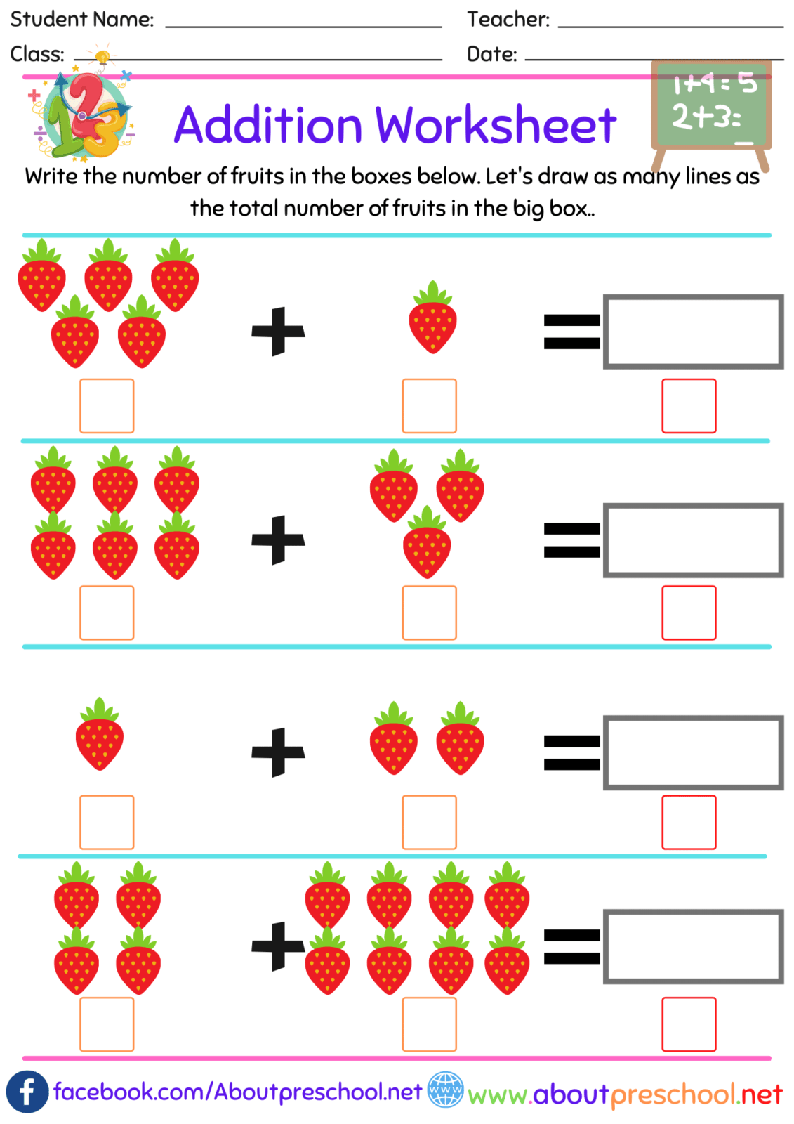 Worksheet For Kindergarten Math Addition