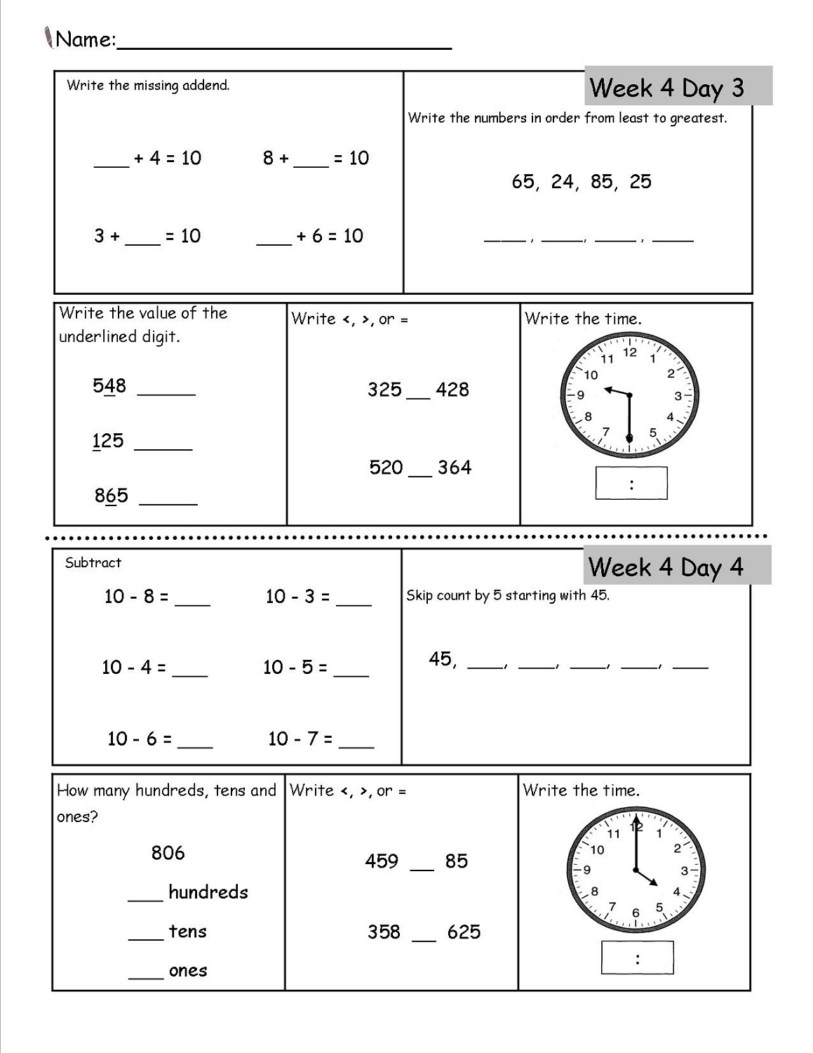 Free Homeschool Printable Math Worksheets
