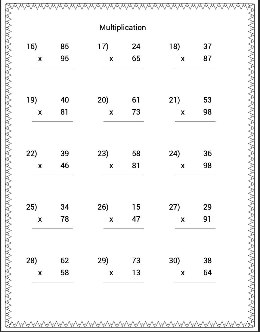 Printable Math Worksheets Multiplication Homeschool Instant 