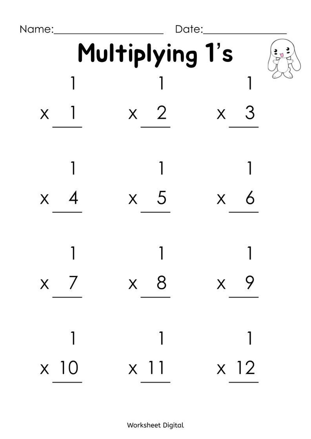 Printable Multiplication Multiplying Worksheets Numbers 1 12 For Kindergarten 1st Grade Math Homeschool Busy Books Etsy Norway