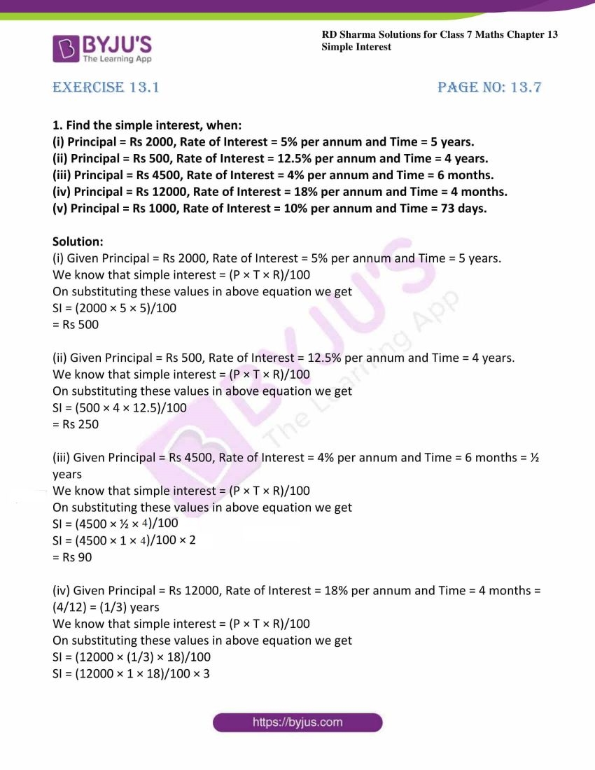 Free Printable Simple Interest Math Worksheets