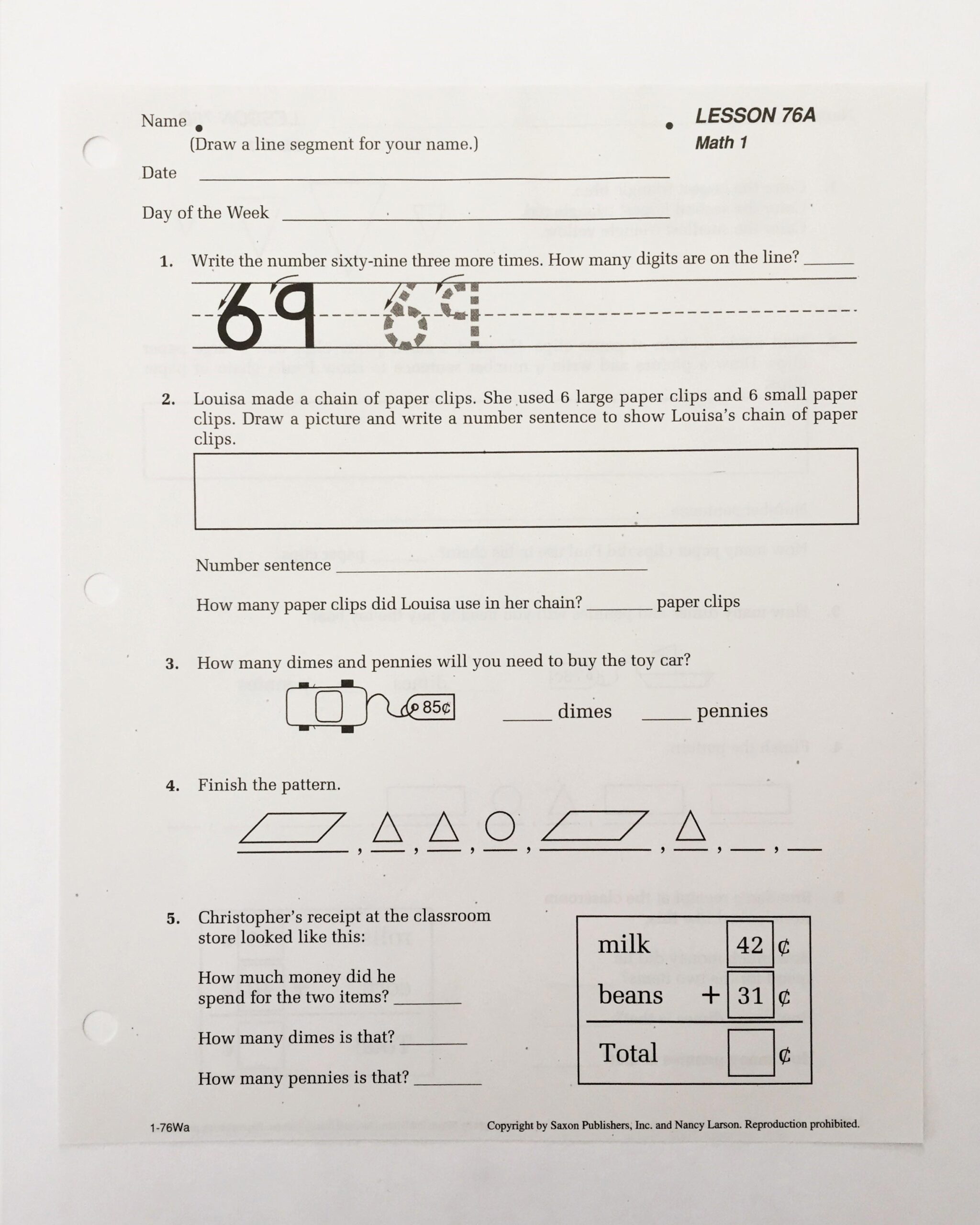 REVIEW Saxon Math Grade 1 Curriculum Wildly Anchored Faith 