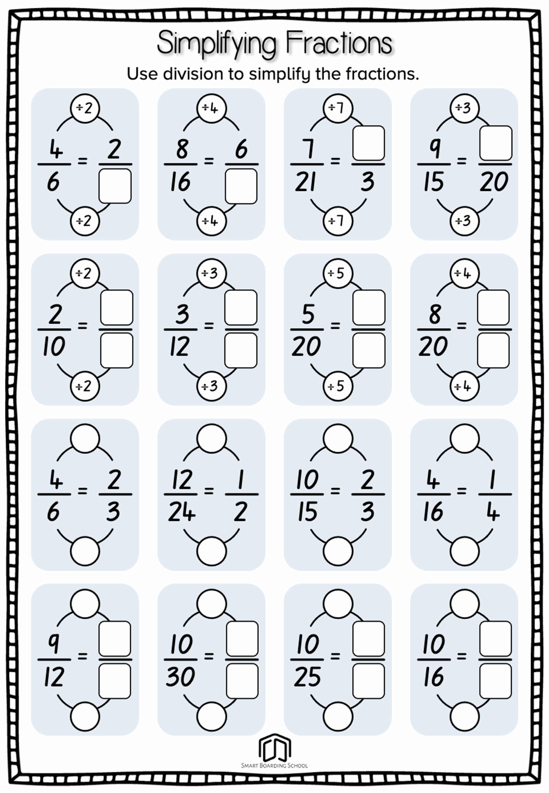 Simplifying Fractions Worksheet Simplifying Fractions Worksheet