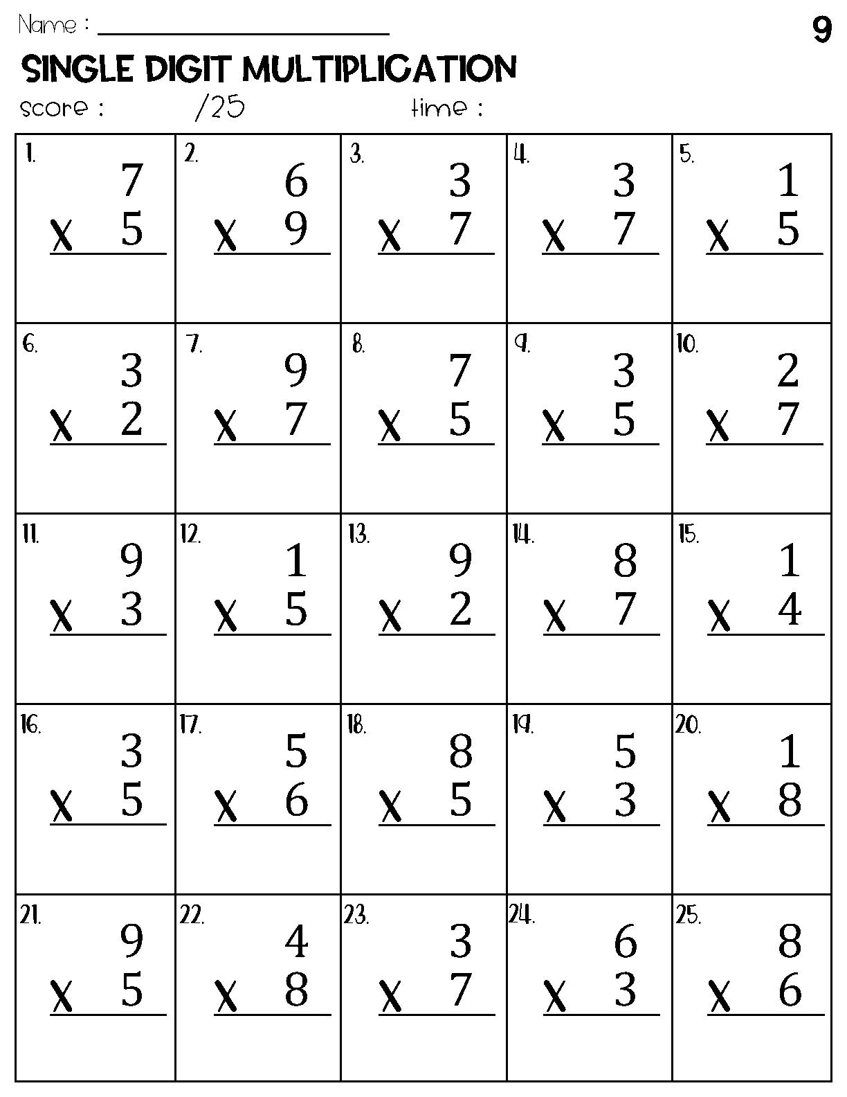 Single Digit Multiplication Worksheets Etsy