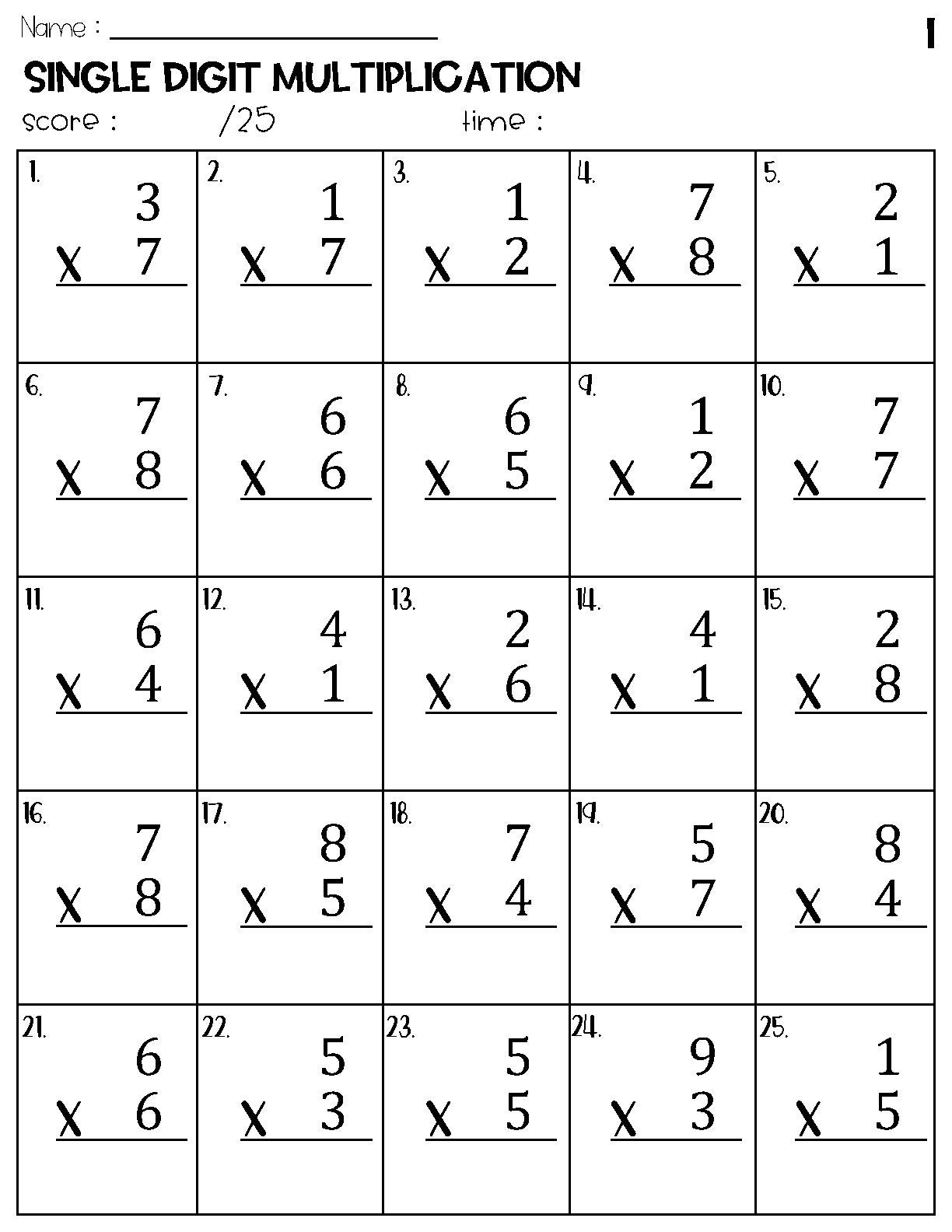 Single Digit Multiplication Worksheets Etsy UK