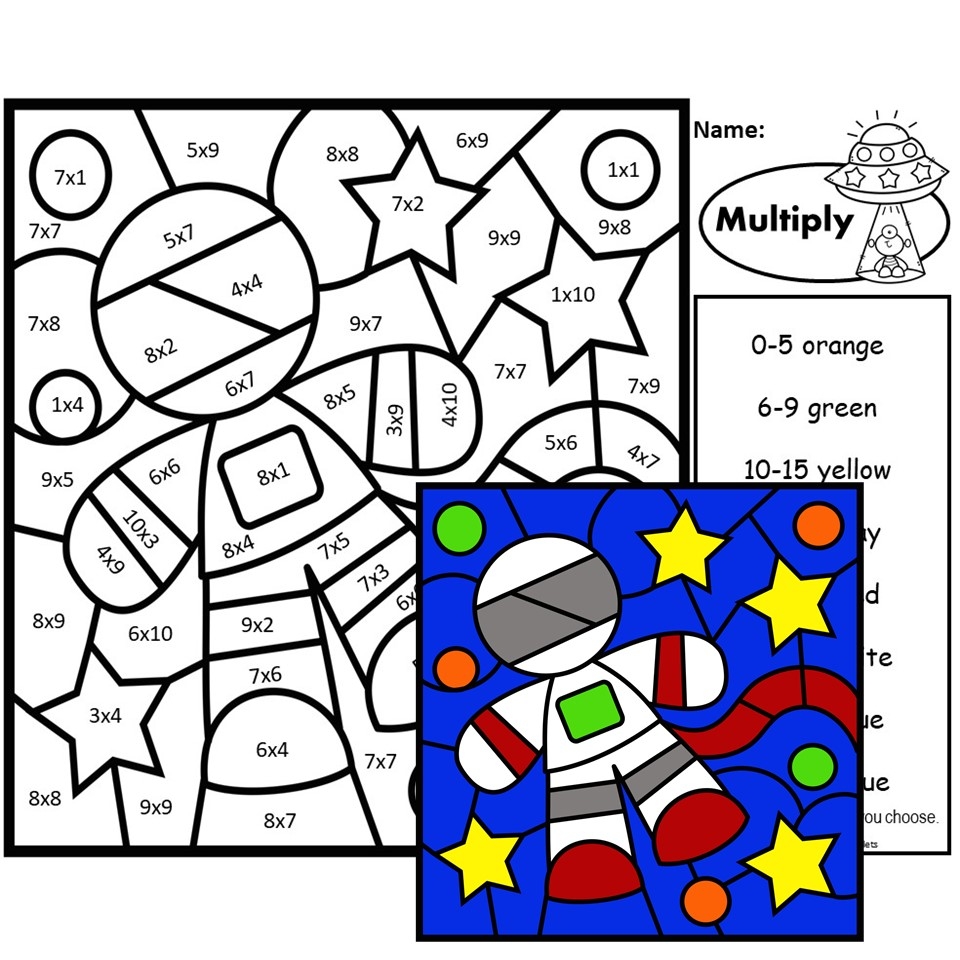 SPACE THEME MULTIPLICATION COLOR BY NUMBER