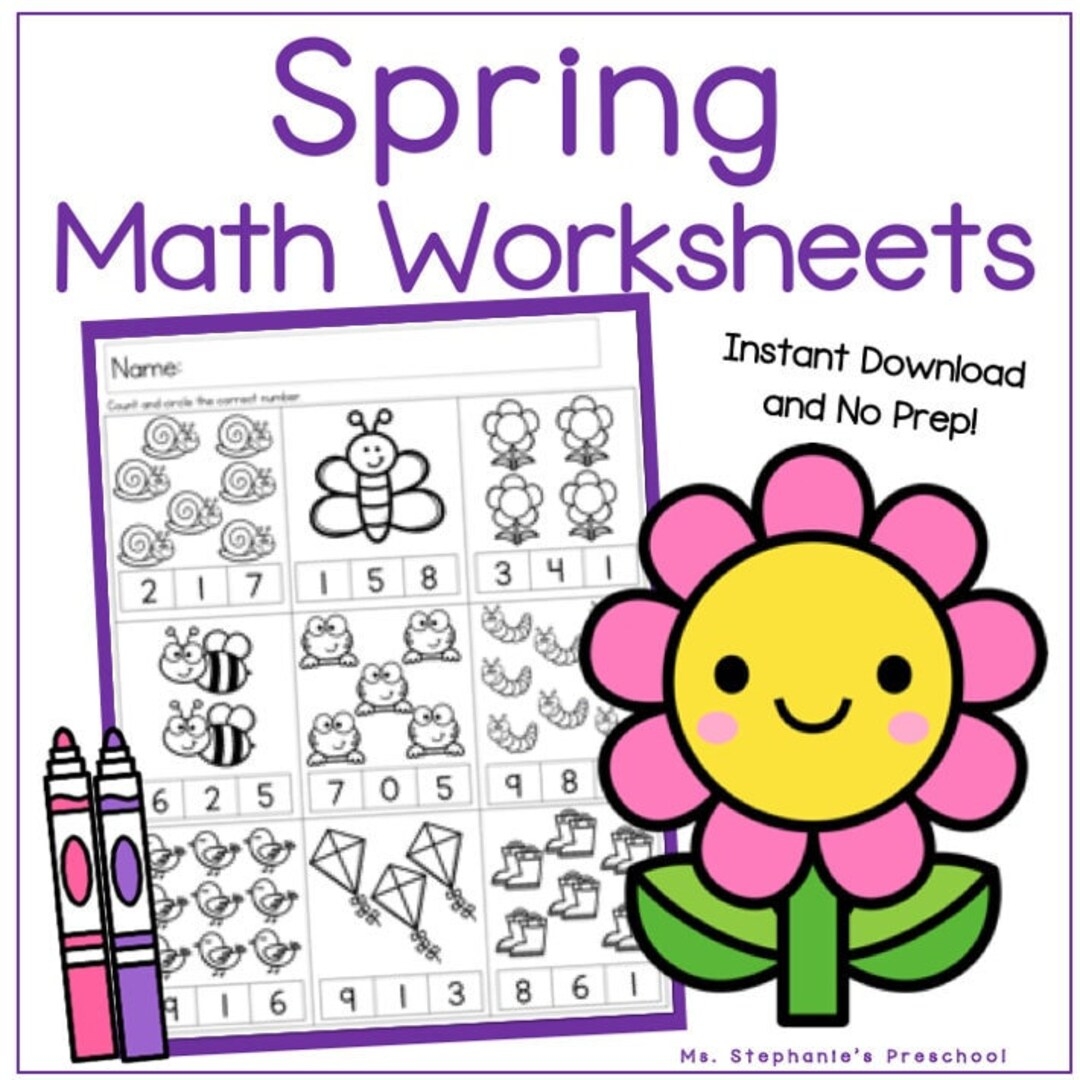 Spring Preschool Math Worksheets Homeschool Counting Printables Spring Preschool Prek Centers Etsy UK