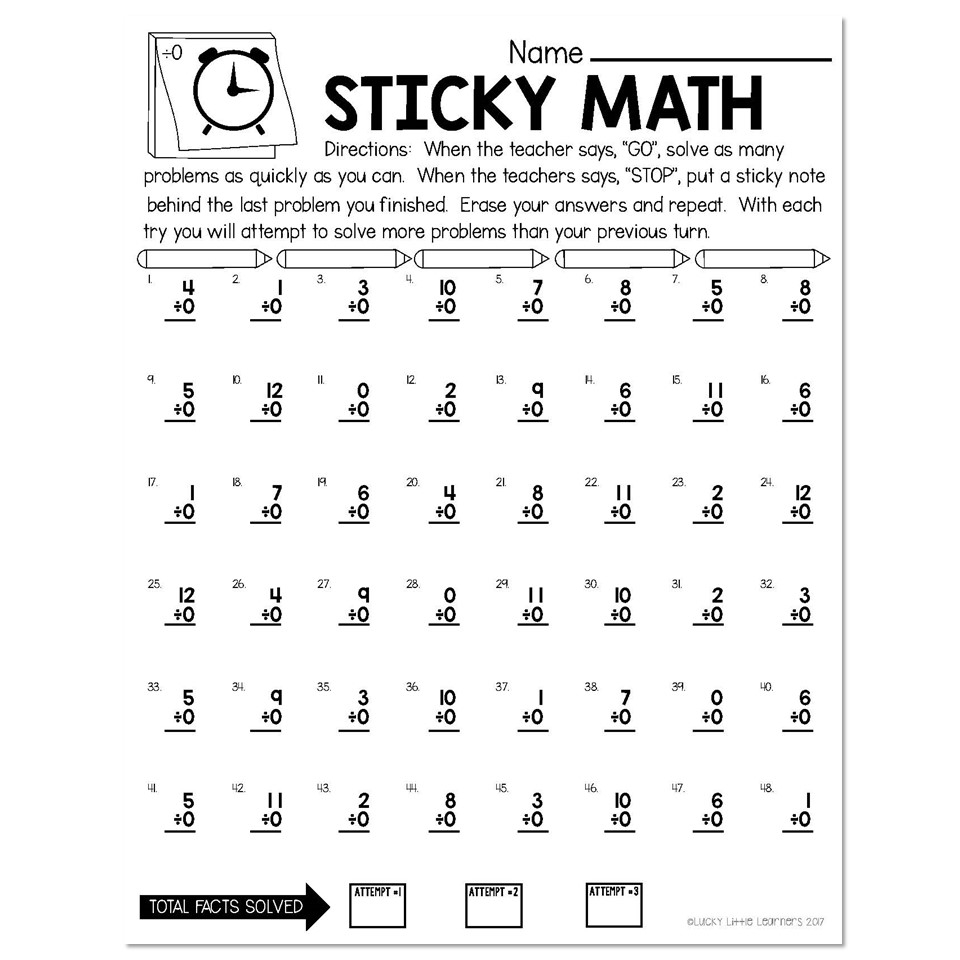 Sticky Math Fact Fluency Practice Division 0 Lucky Little Learners Sticky Math Fact Fluency Practice Division 0 Lucky Little Learners