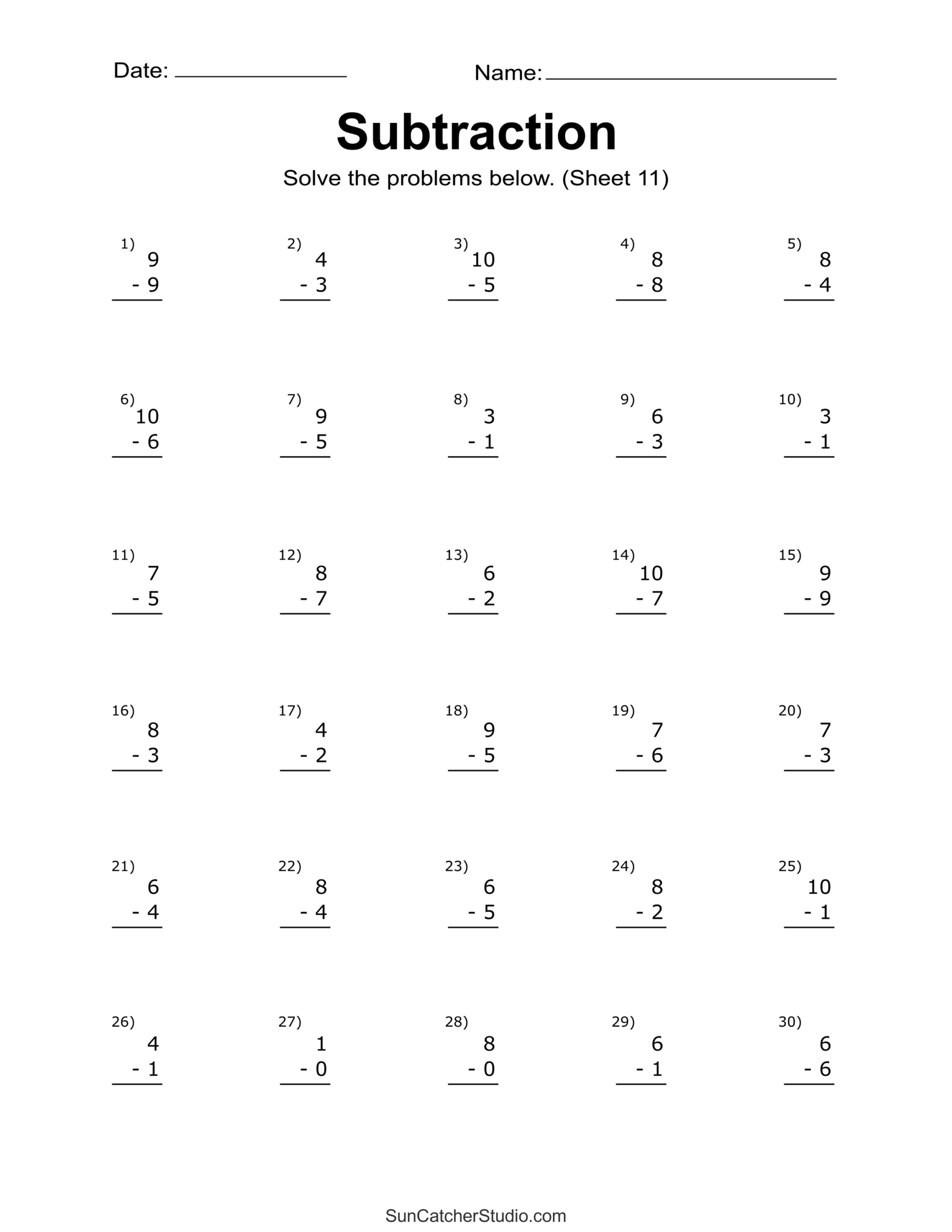 Subtraction Worksheets Free Printable Math Drills Free 