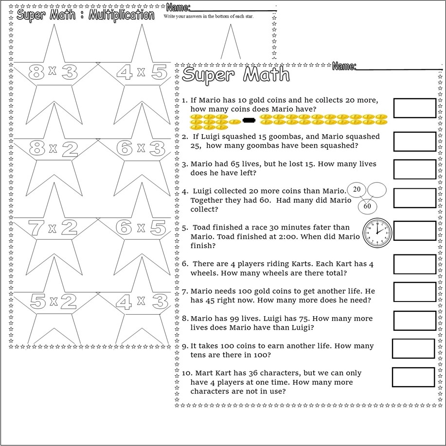 Super Gamer Mario Math Practice Telling Time Addition Multiplication Worksheets Library Super Gamer Mario Math Practice Telling Time Addition Multiplication Worksheets Library