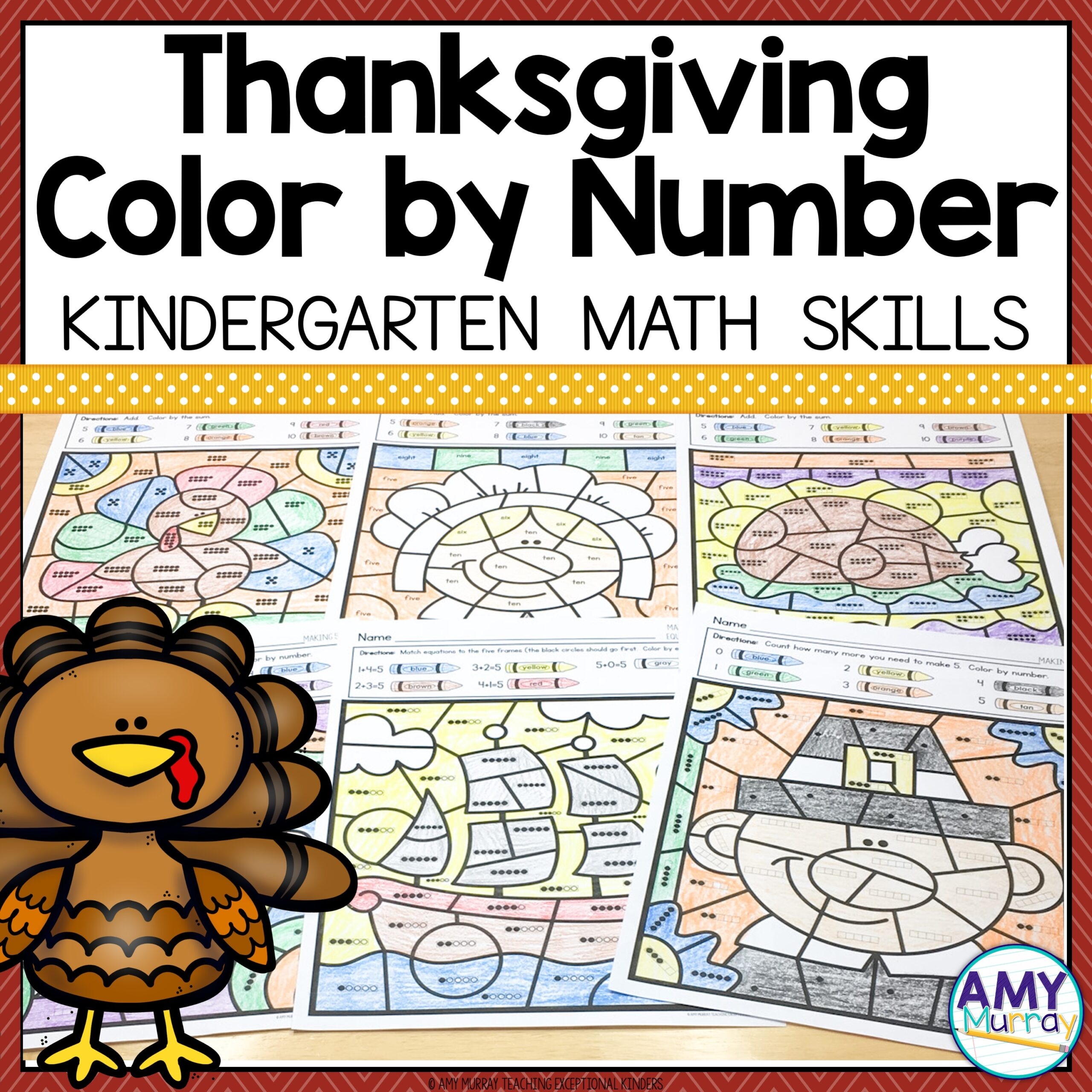 Thanksgiving Color By Number Kindergarten Math Worksheets 
