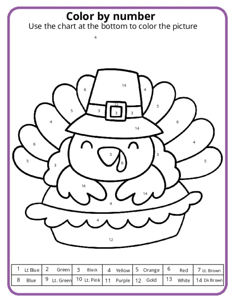 Thanksgiving Color By Number Pages K12 Math Worksheets