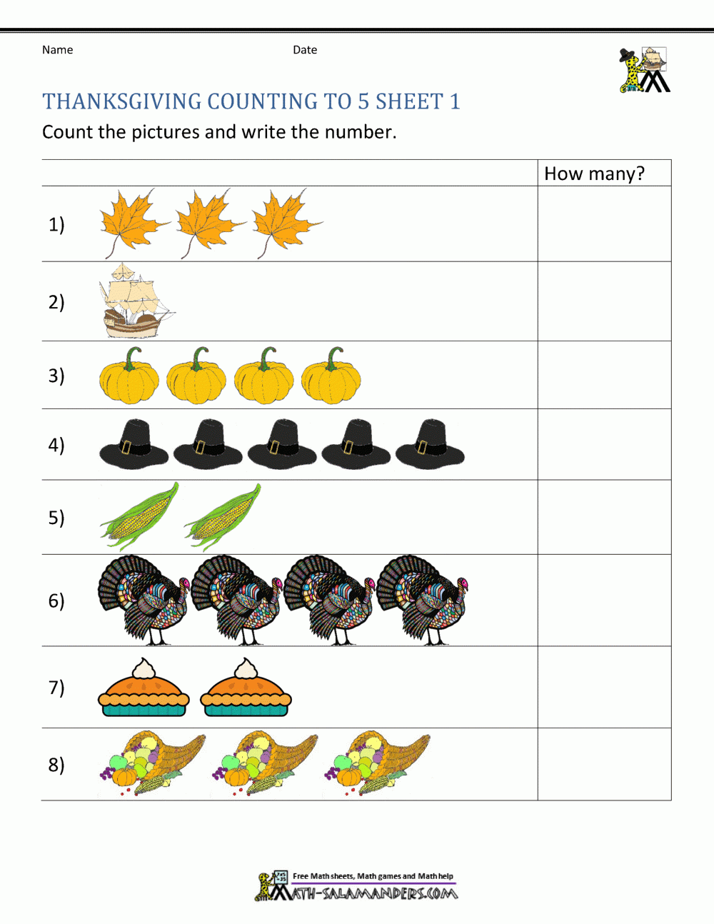 Thanksgiving Math Activities For Kindergarten