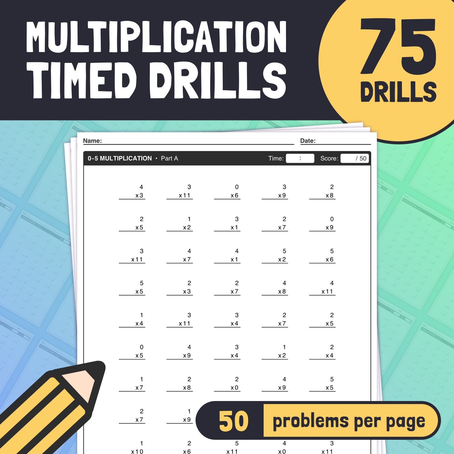 Timed Multiplication Drills 2nd 3rd 4th Grade Times Tables 